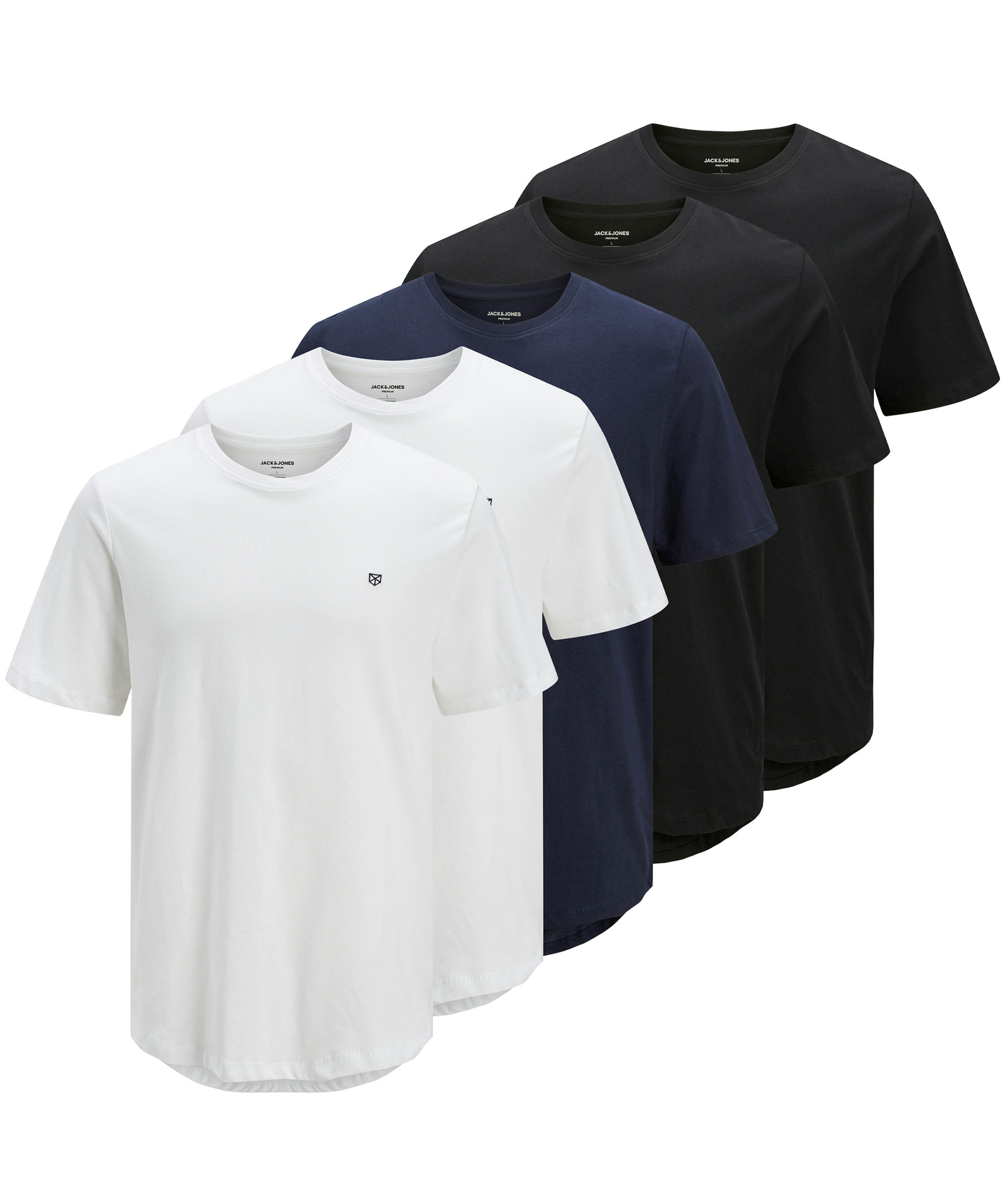Jack & Jones JACJENS 5-pack T-shirt, White/Navy/Black, White/Navy/Black, swatch