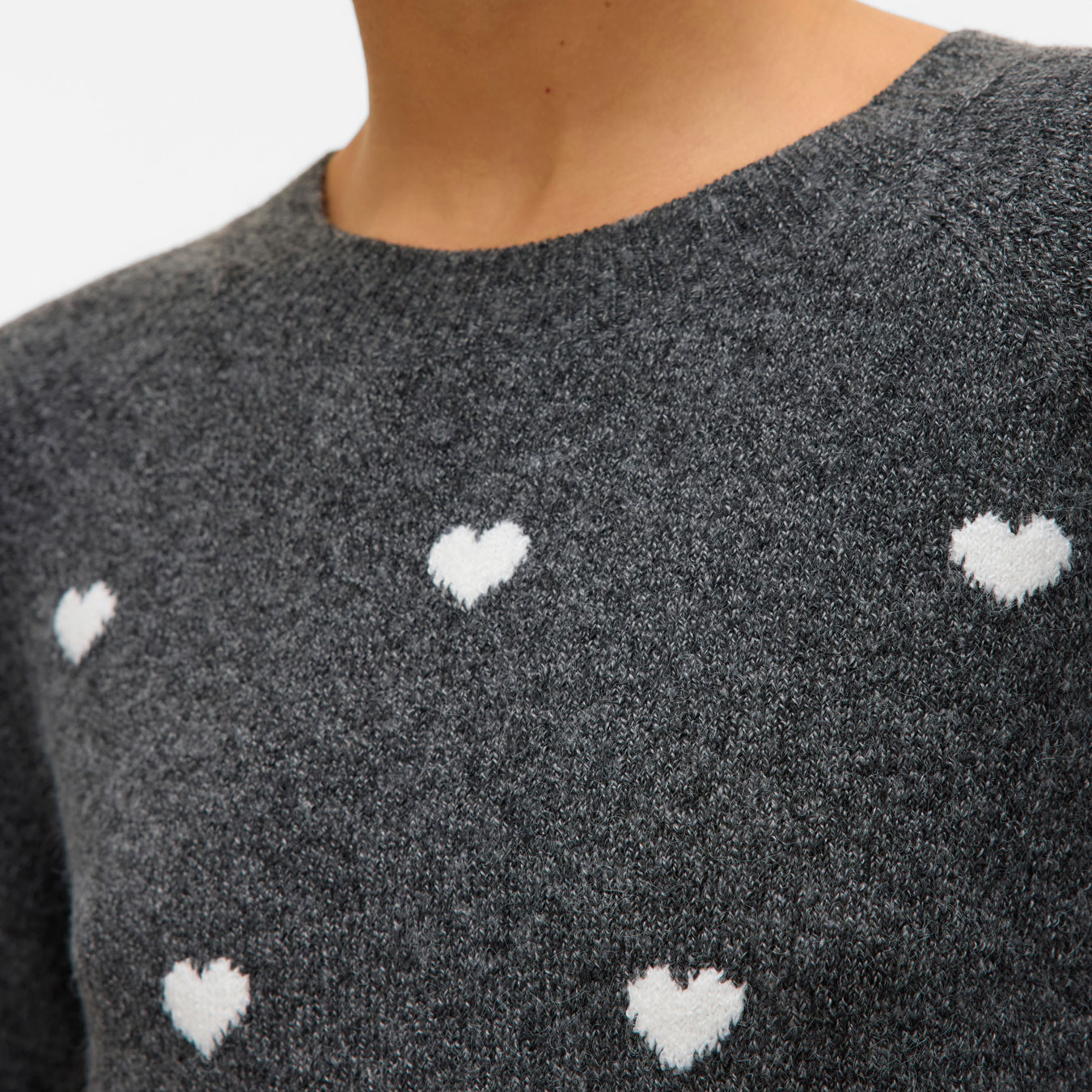 Vero Moda VMDOFFY INTARSIA stickad tr&ouml;ja dam, Dark Grey Melange/White Hearts, large image number 4