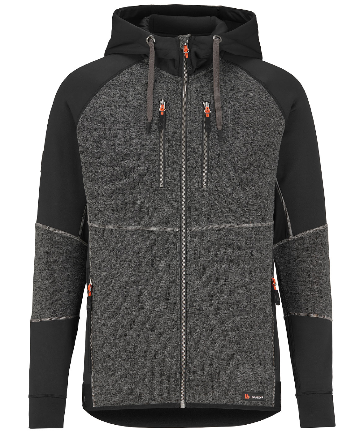 L.Brador Aereo hoodie med dragkedja 6034P, Svart/Gr&aring; melange