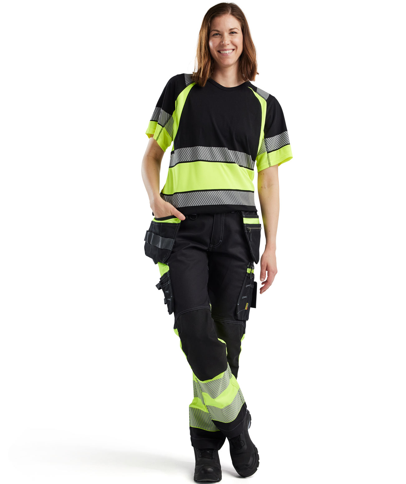 Bl&aring;kl&auml;der hantverksbyxa dam, Svart/Varselgul