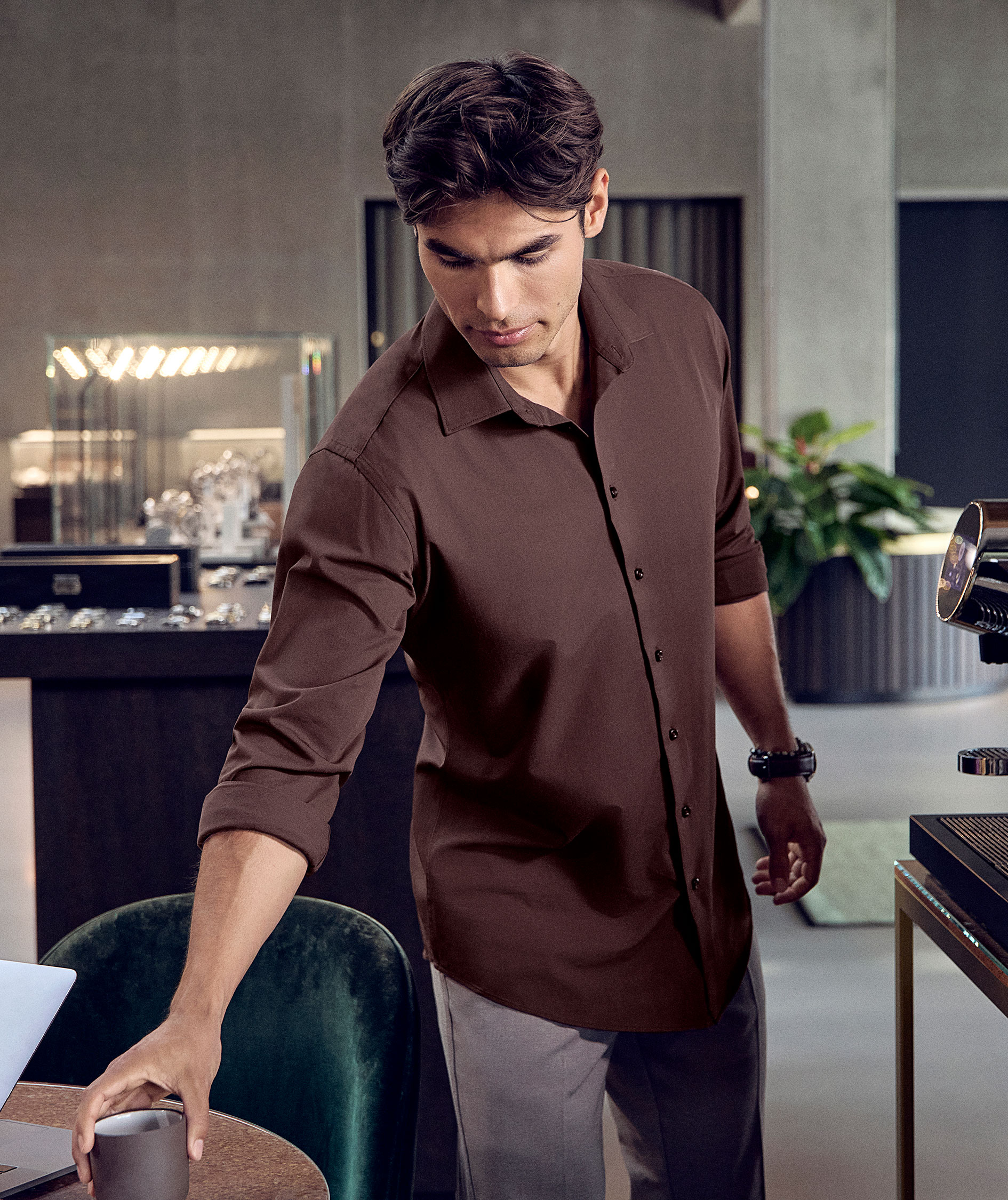 Seven Seas hybrid Slim fit shirt, Mocca, large image number 5