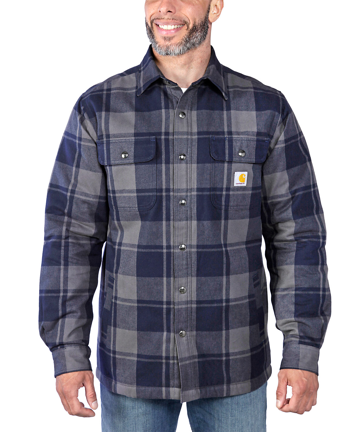 Carhartt fodrad flanellskjorta jacka, Navy, large image number 2