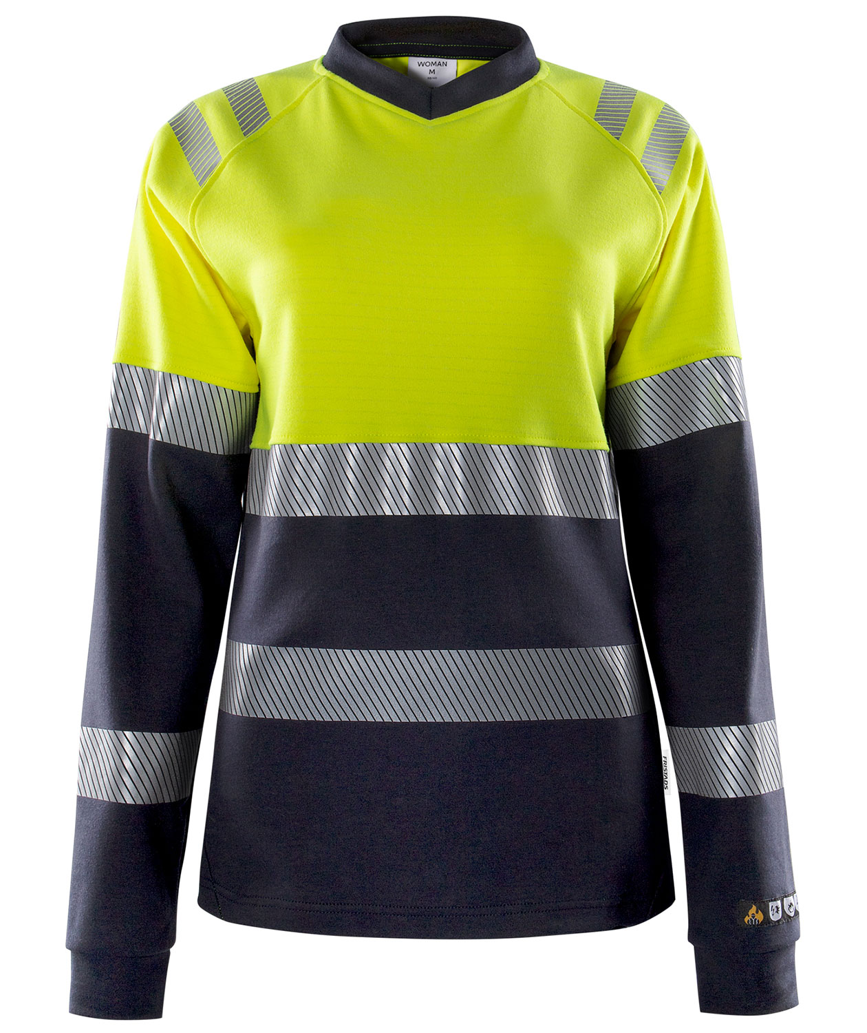Fristads Flamestat l&aring;ng&auml;rmad T-shirt dam 7108 TFL, Varsel gul/marinbl&aring;