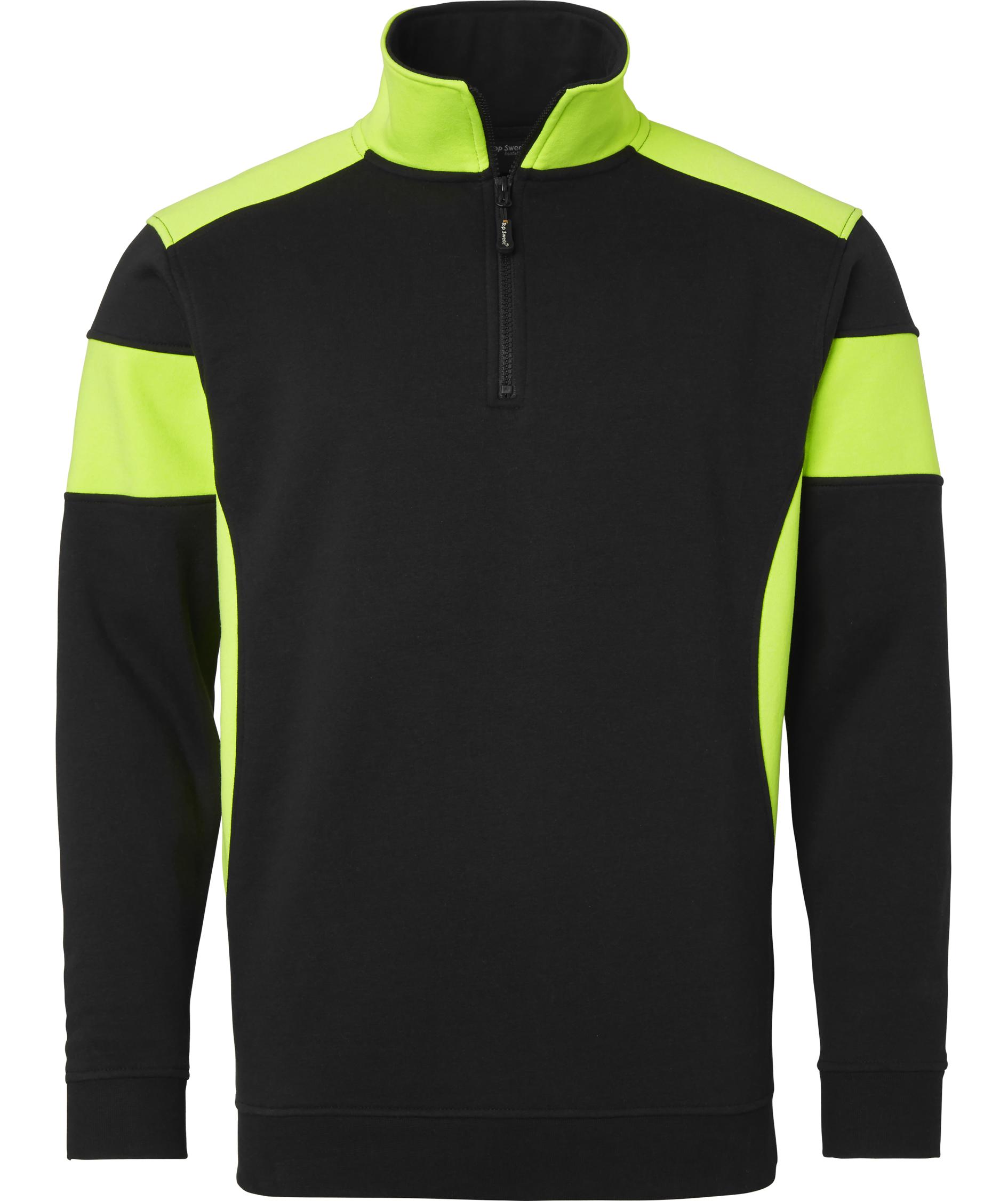 Top Swede collegegenser med kort glidel&aring;s 222, Svart/Hi-Vis Gul
