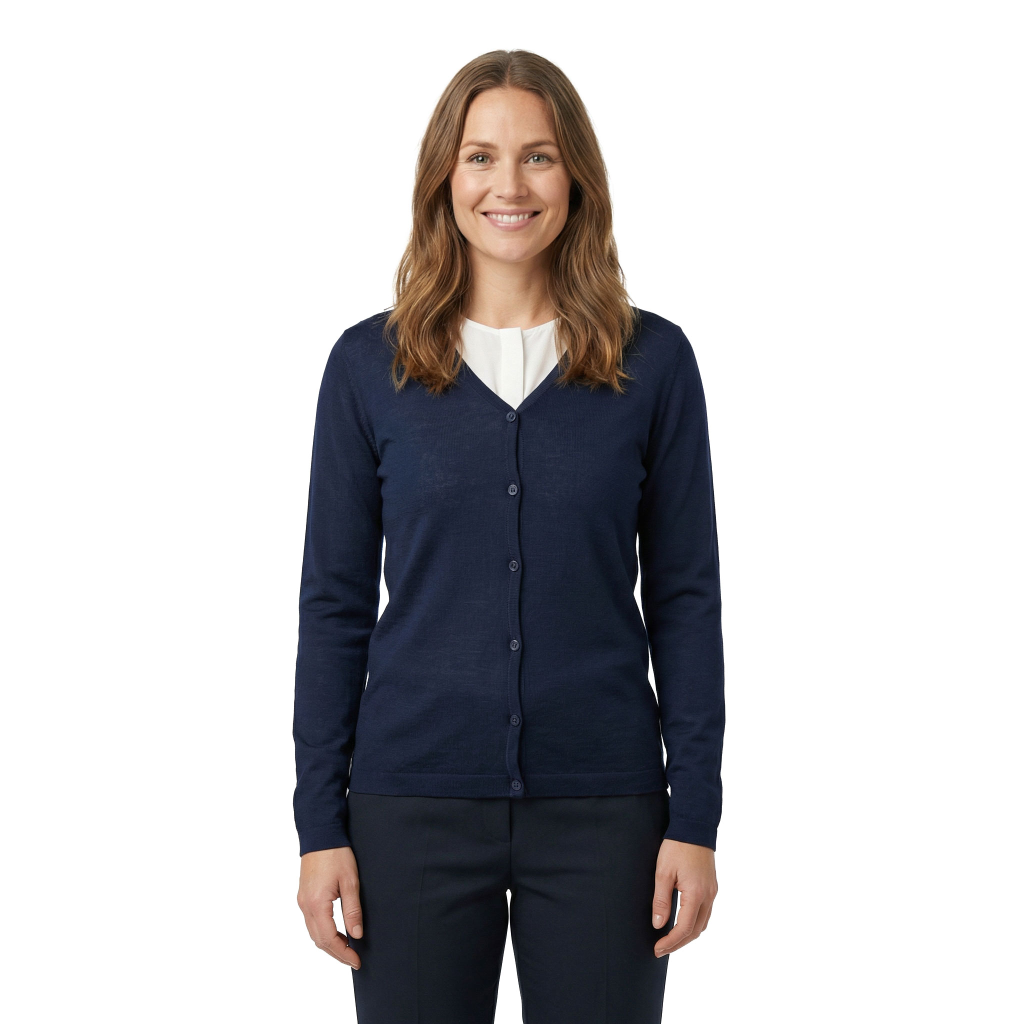 ID dame strikkcardigan med merinoull, Marine, large image number 2
