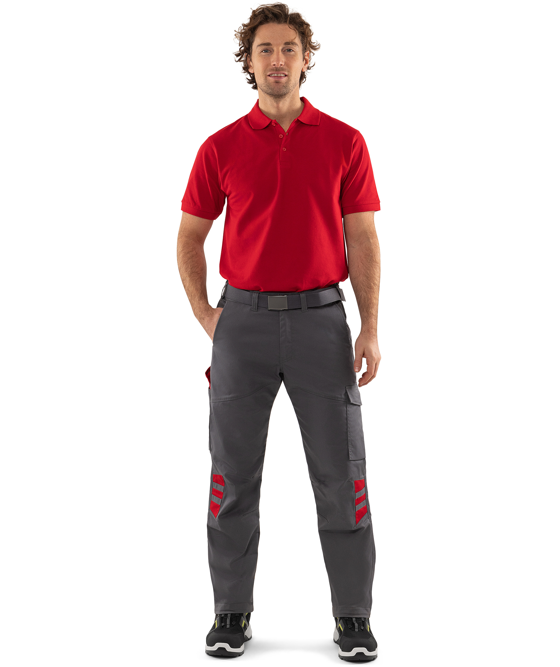 Fristads servicebukse 2930 GWM, Gr&aring;/R&oslash;d, large image number 1