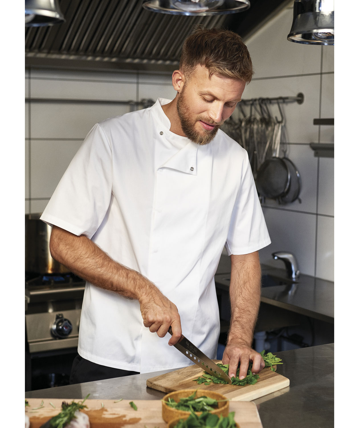 Nybo Workwear Take Away kort&auml;rmad kockjacka, Vit