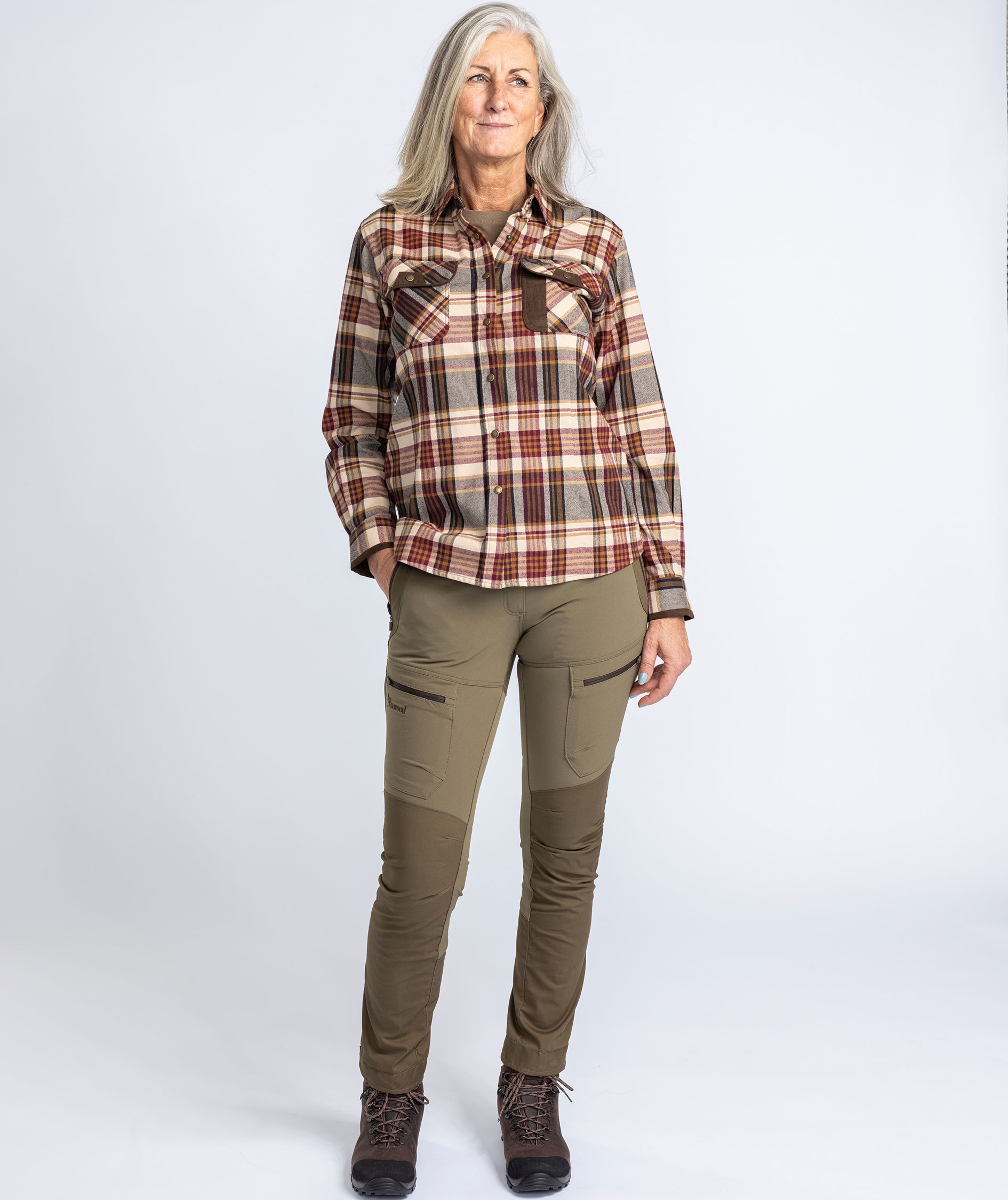 Pinewood Prestwick Exclusive dame flannelskjorte, Bordeaux/Beige, large image number 5