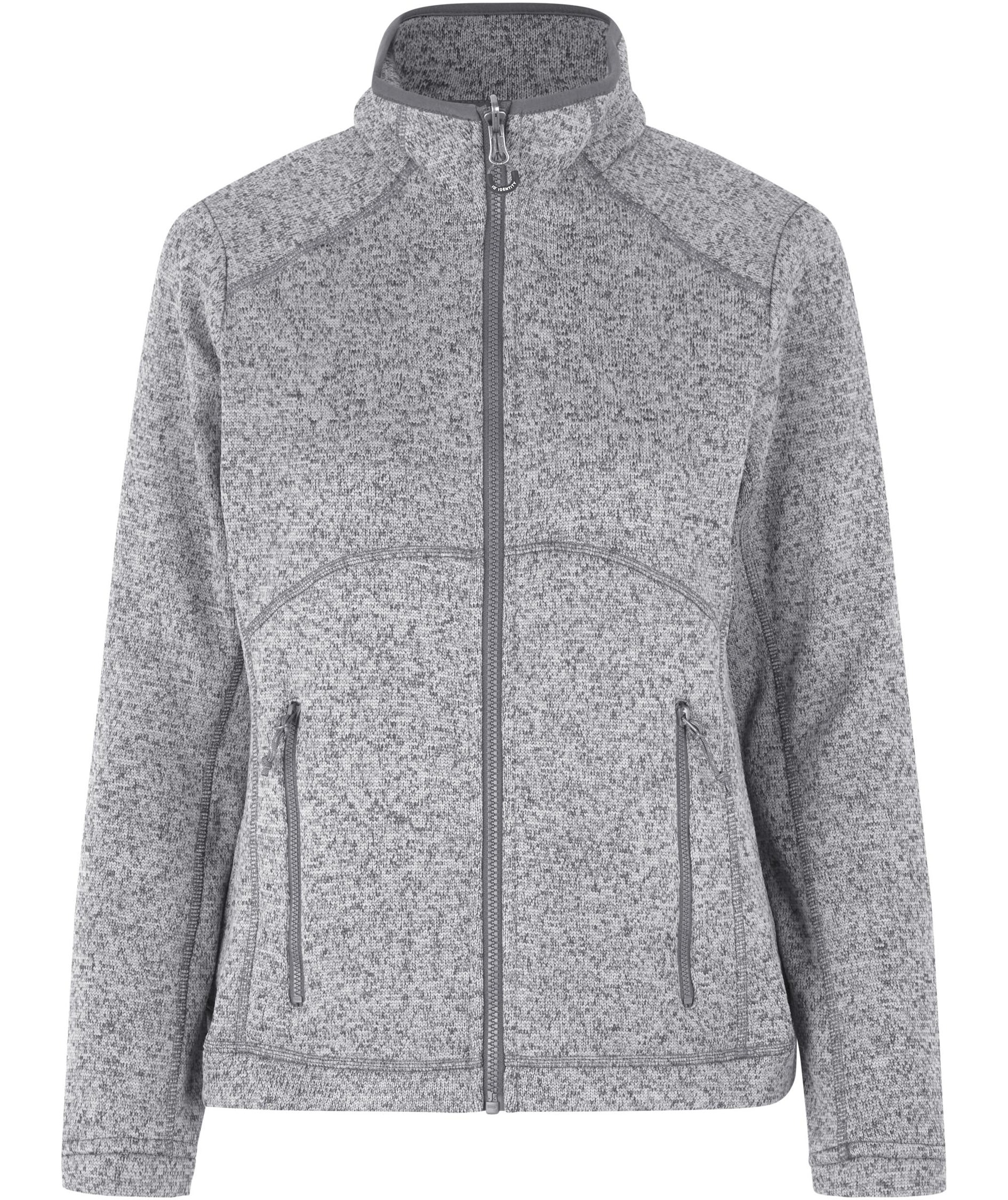 ID Zip'n'mix Melange stickad fleececardigan dam, Grafitgr&aring; Melerad