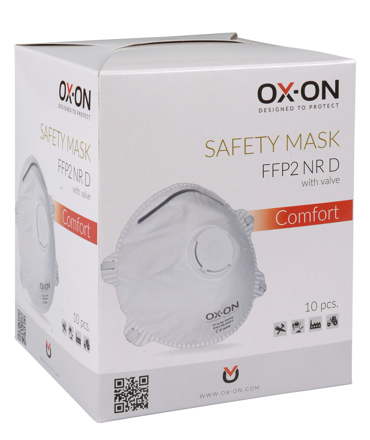 OX-ON st&oslash;vmaske FFP2NR D med ventil 10 stk, Hvid