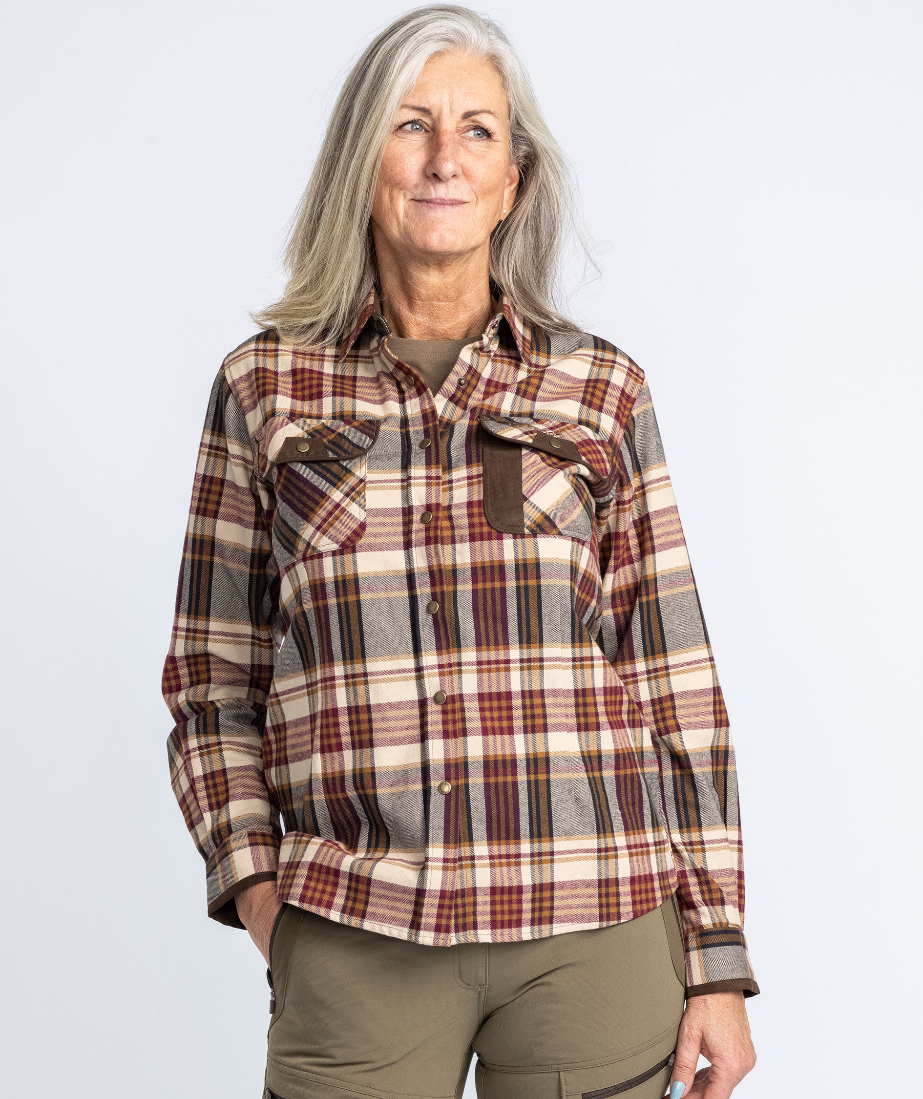 Pinewood Prestwick Exclusive dame flannelskjorte, Bordeaux/Beige, large image number 1