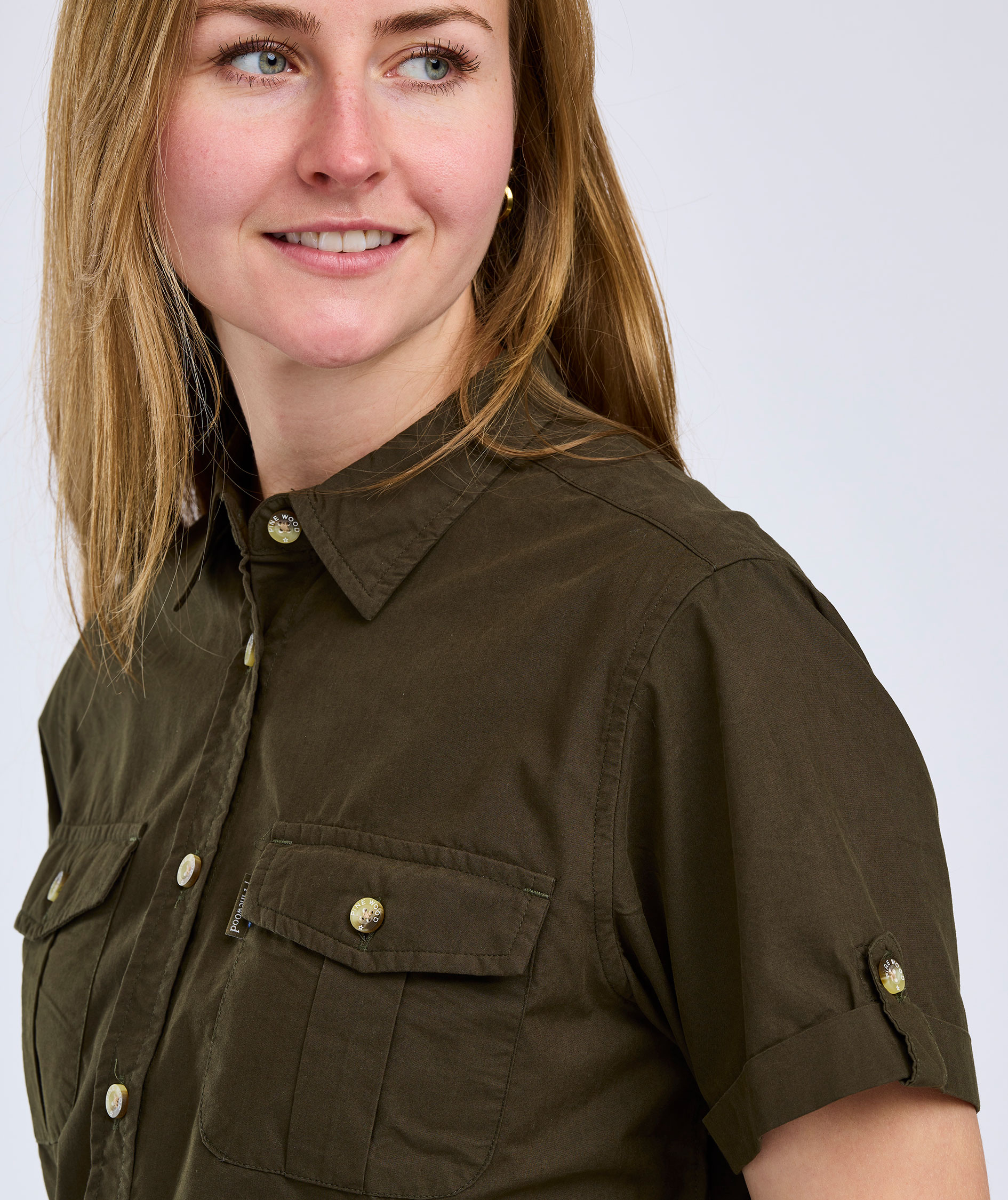 Pinewood Safari kort&aelig;rmet dameskjorte, Moss green, large image number 4