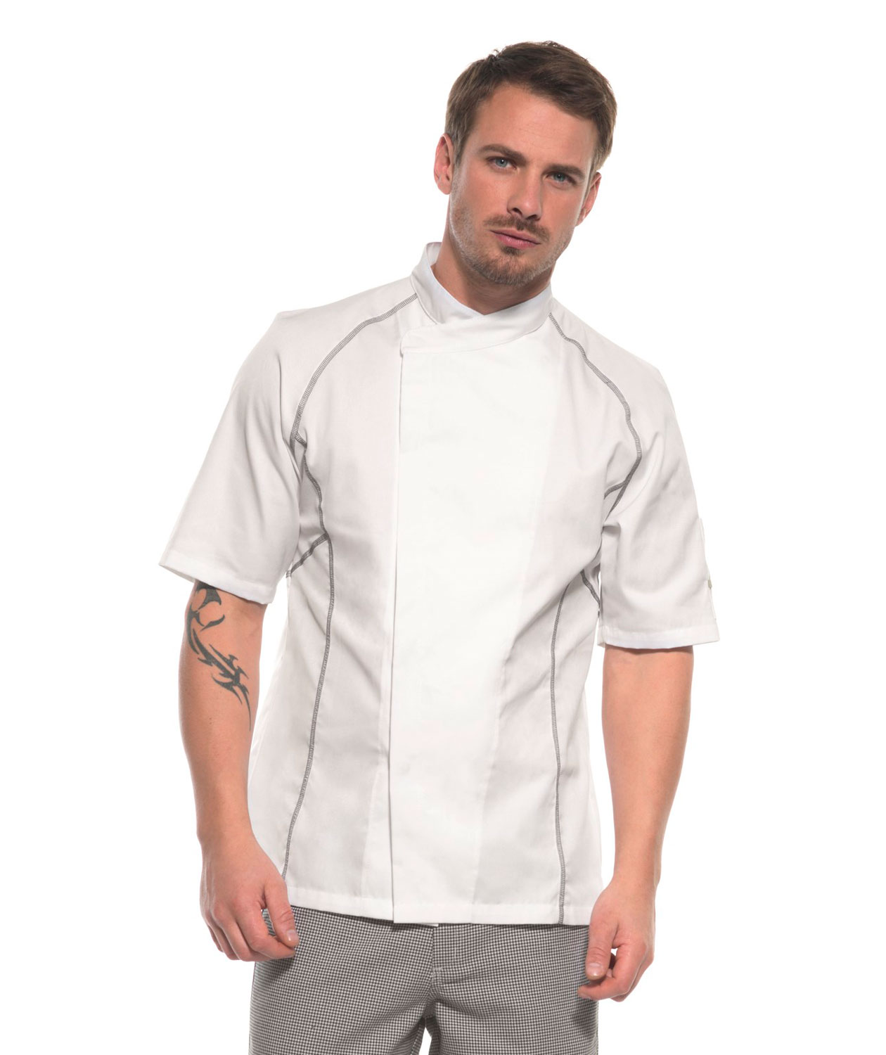 Kentaur kortermet kokkejakke, Hvit/Lys Gr&aring;, large image number 1