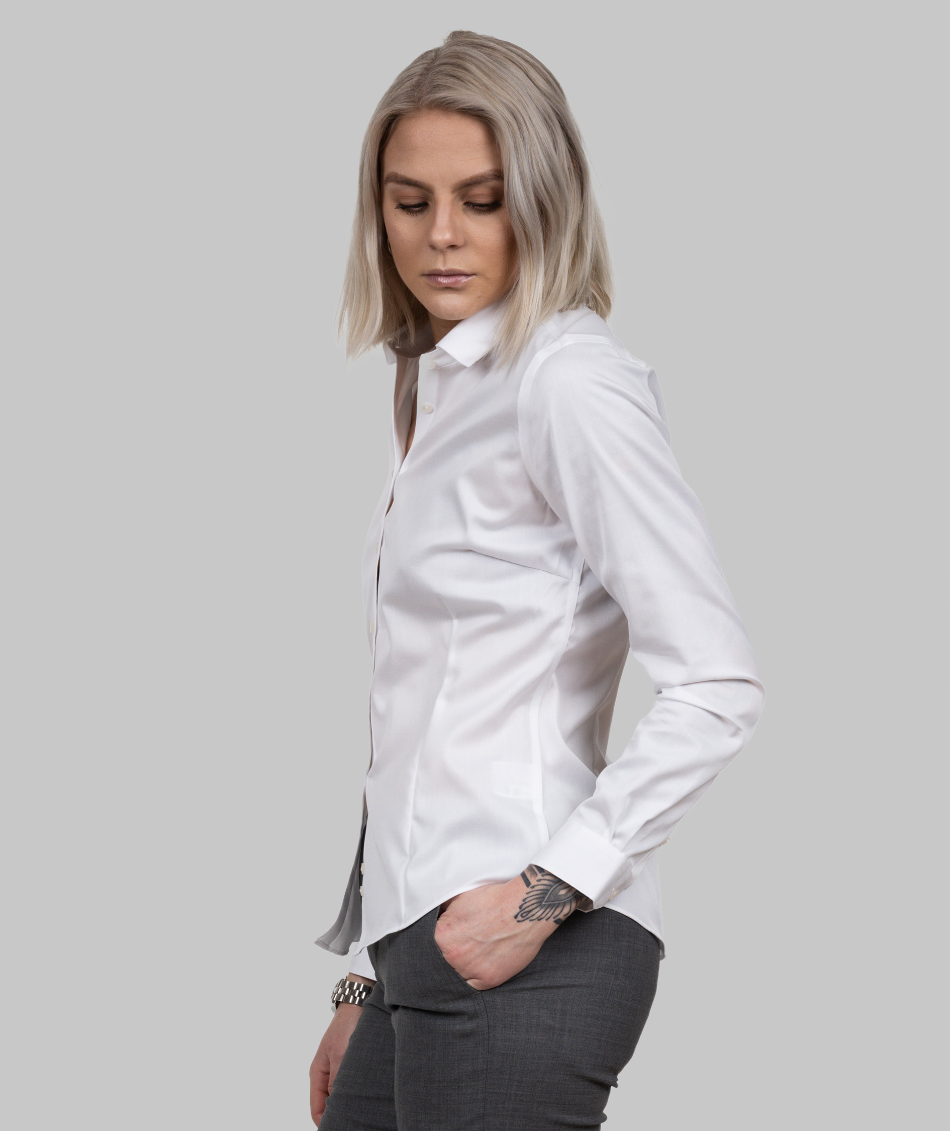 J. Harvest & Frost Twill Green Bow O1 lady fit skjorte, Hvid, large image number 5