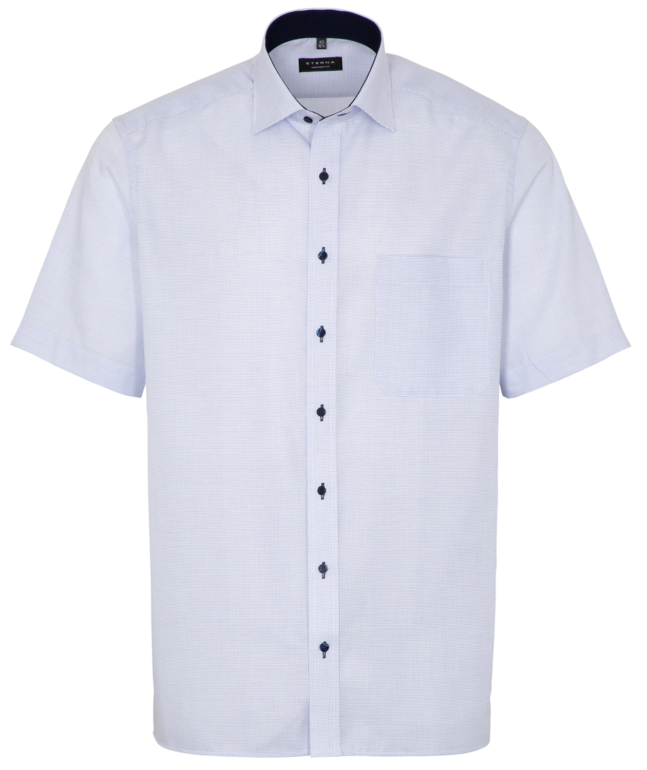 Eterna Comfort fit kort&auml;rmad skjorta Struktur, Ljus Bl&aring;