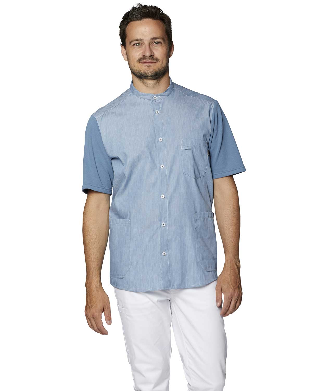 Kentaur kort&auml;rmad pique skjorta, Ljus Bl&aring;