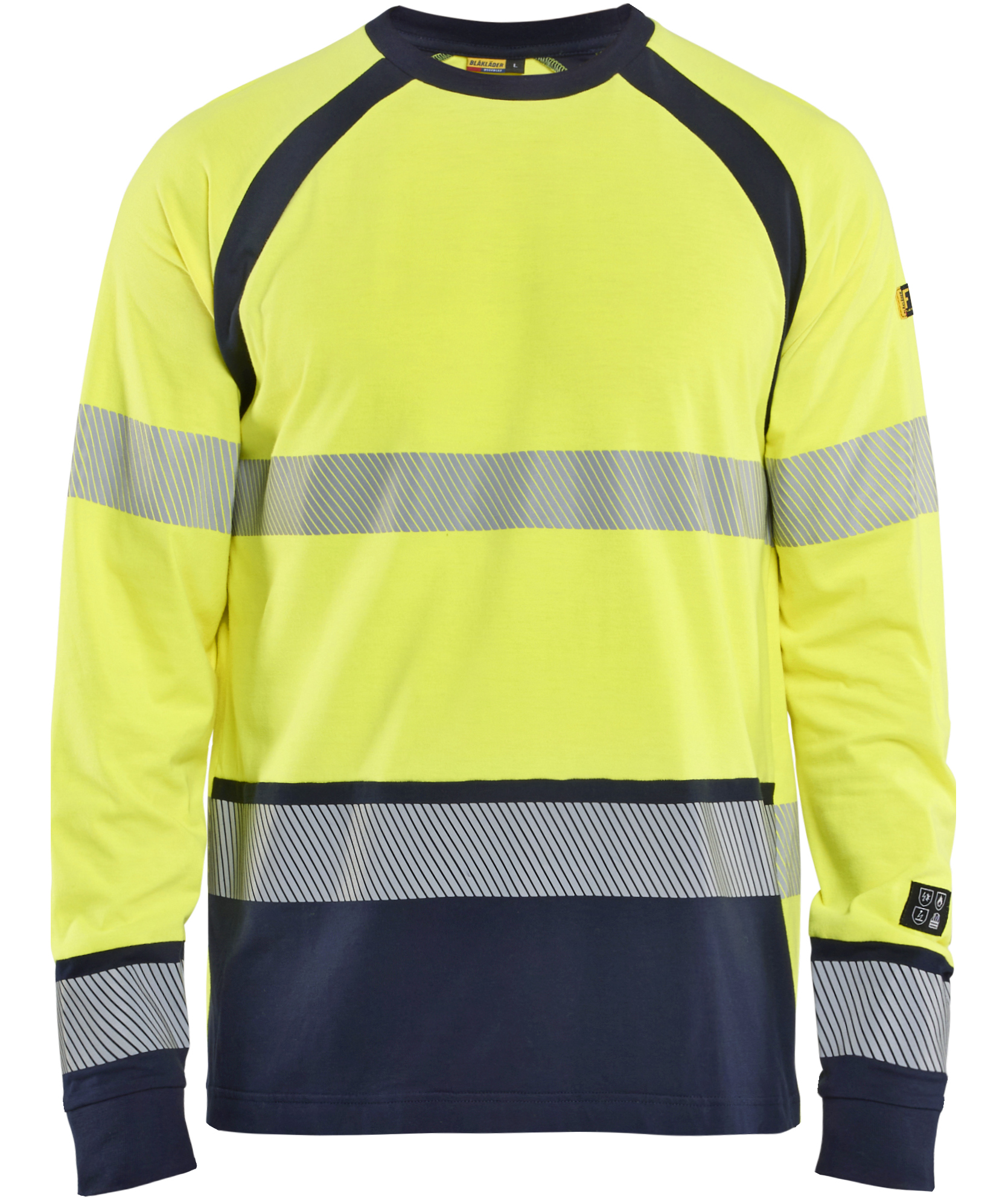 Bl&aring;kl&auml;der Multinorm l&aring;ng&auml;rmad T-shirt, Varsel yellow/marinbl&aring;, large image number 0