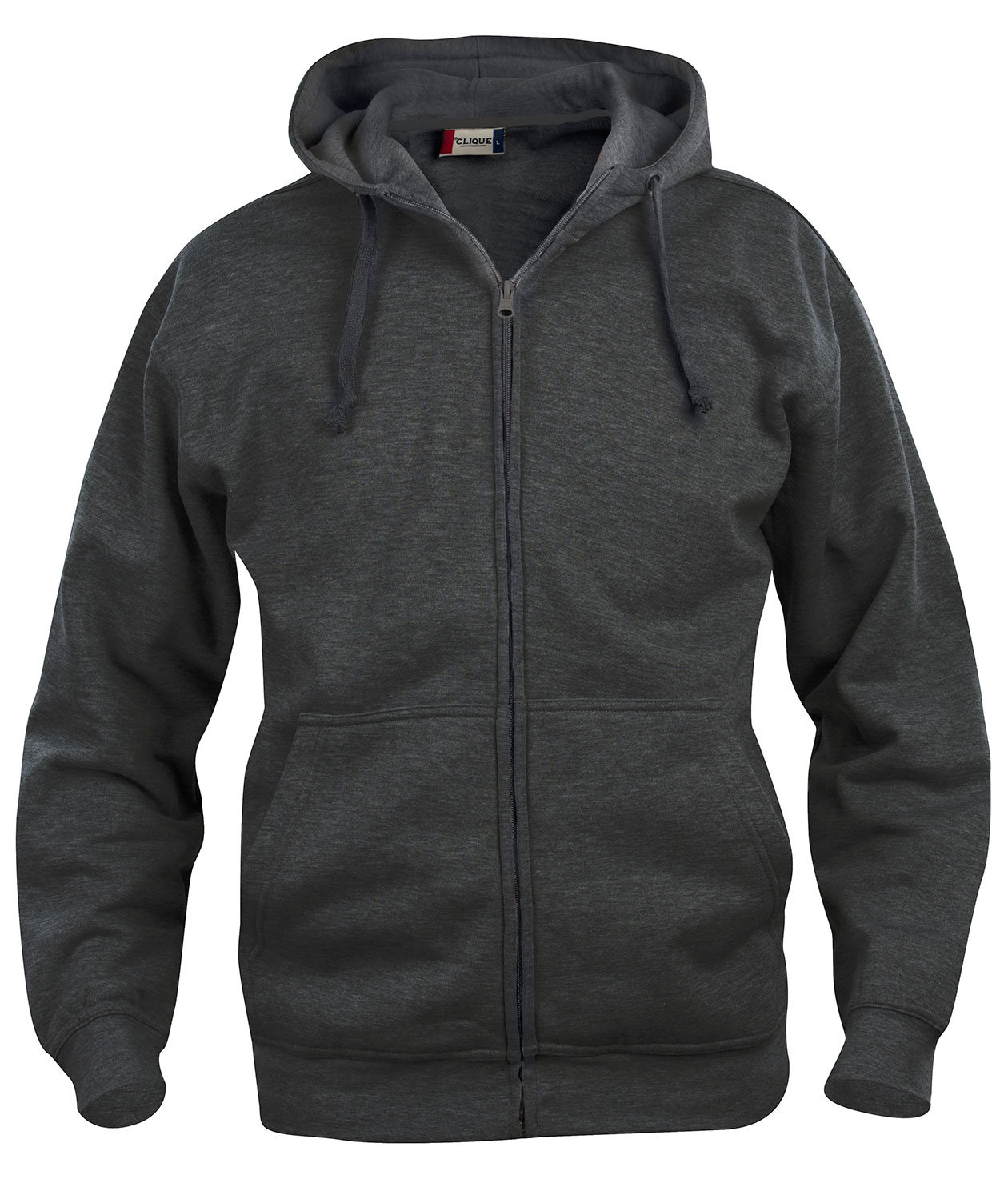 Clique Basic Hoody Full Zip hoodie med blixtl&aring;s, Antracitmelerad