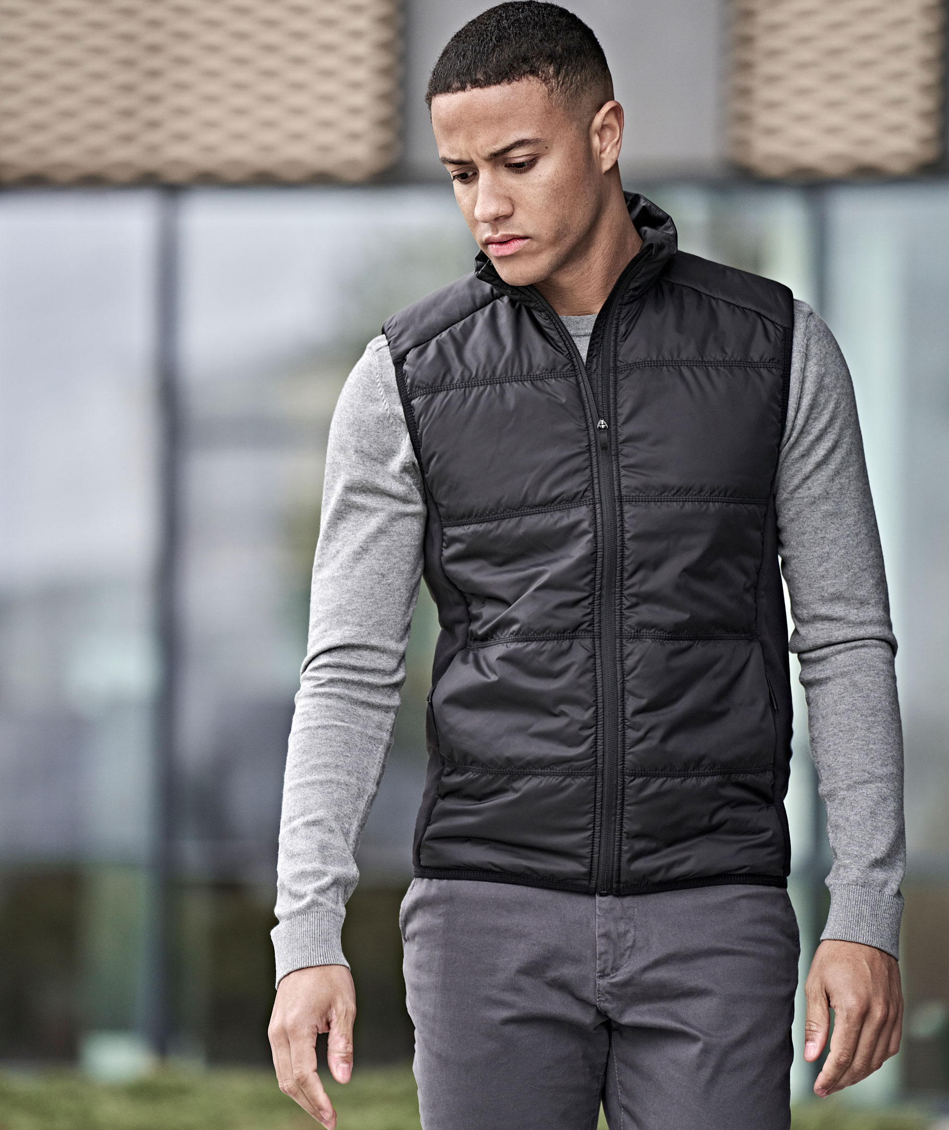 Tee Jays hybrid stretch quilted vest, Black