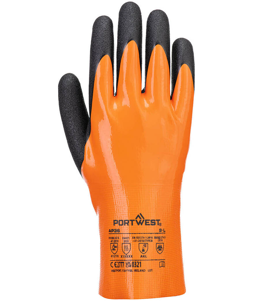 Portwest AP36 Grip 15 kjemihansker, Oransje/Svart