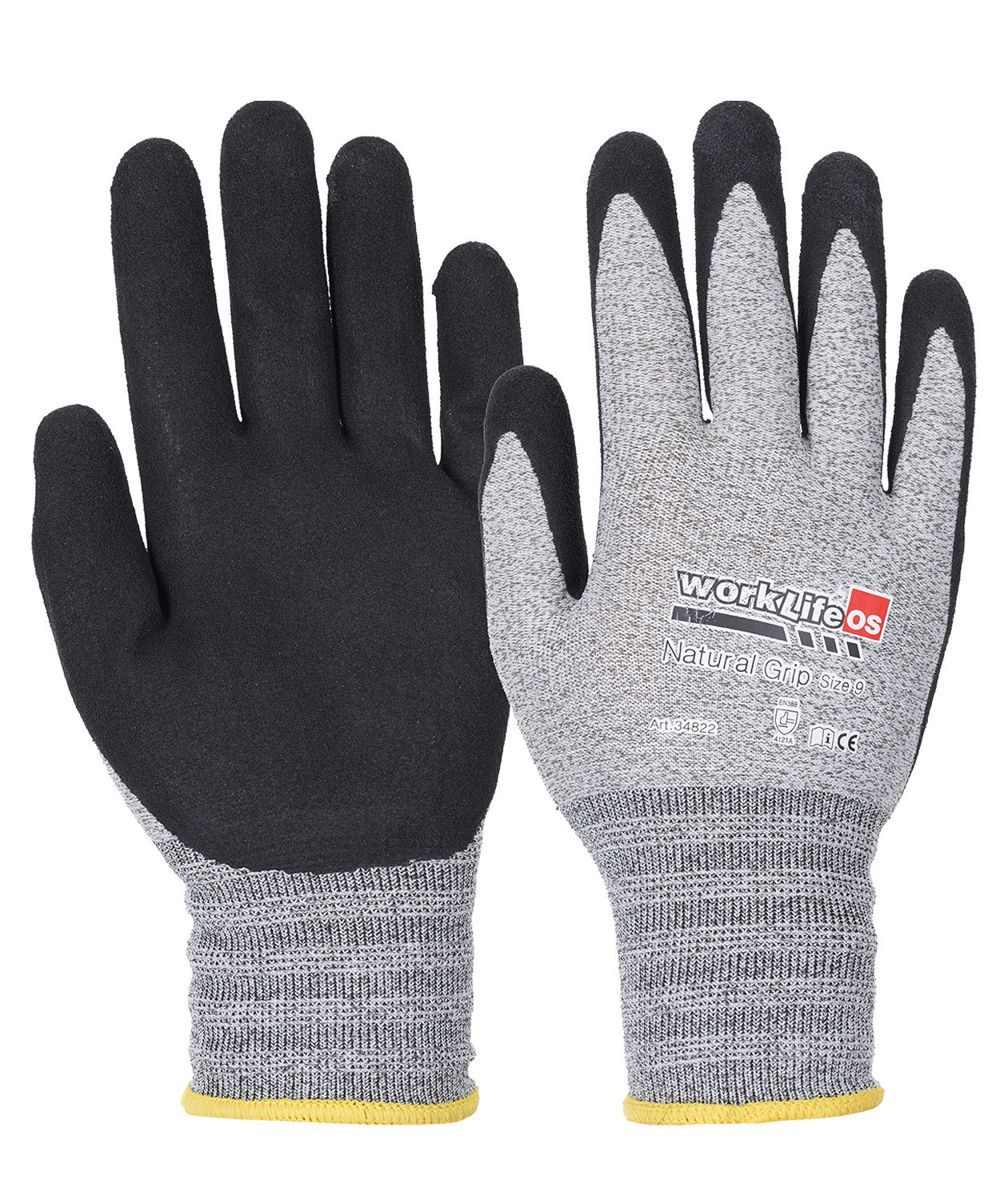 OS Worklife natural grip Handschuhe, Grau/Schwarz