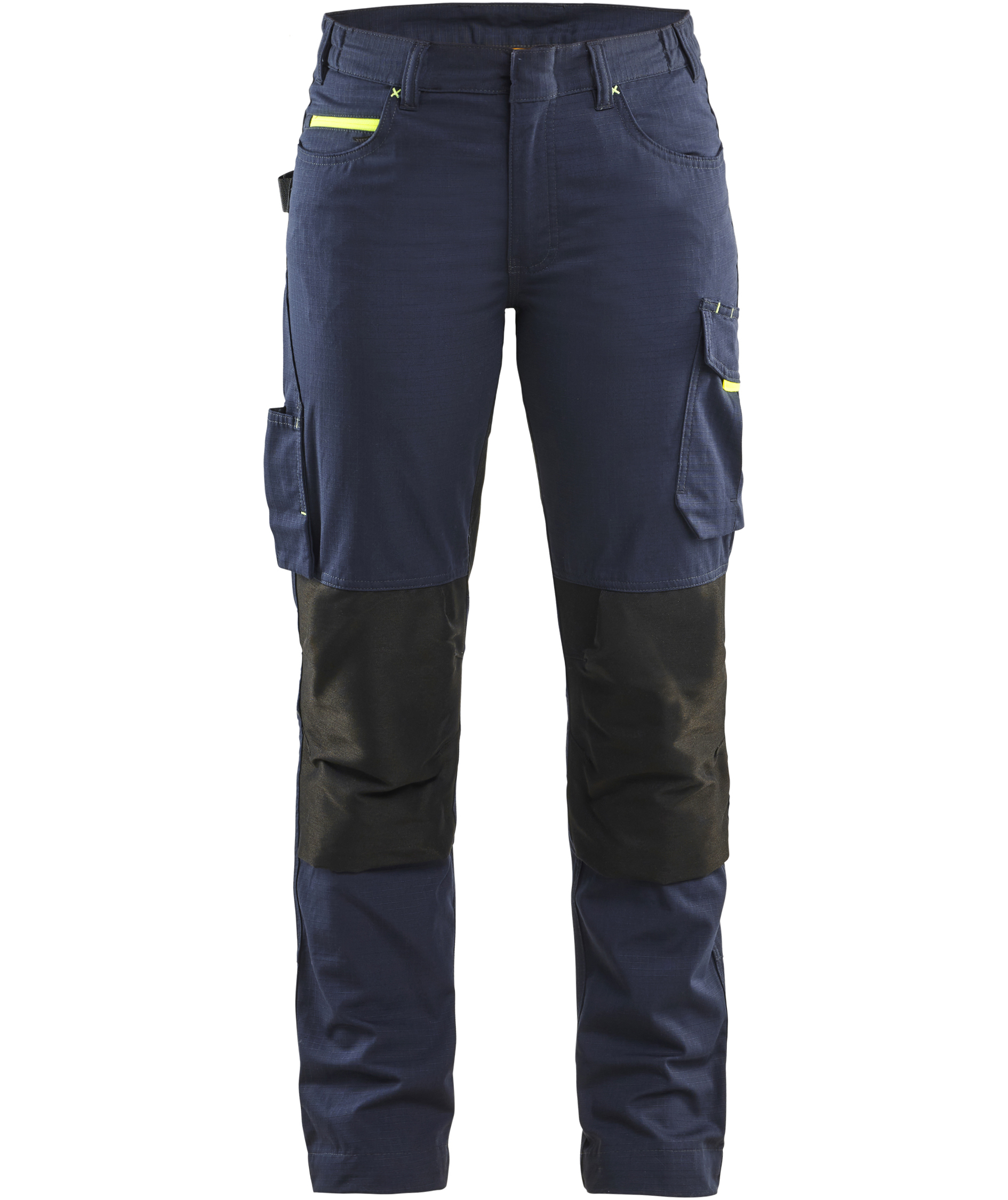 Bl&aring;kl&auml;der Unite dame arbejdsbukser, M&oslash;rk Marine/Hi-Vis Gul