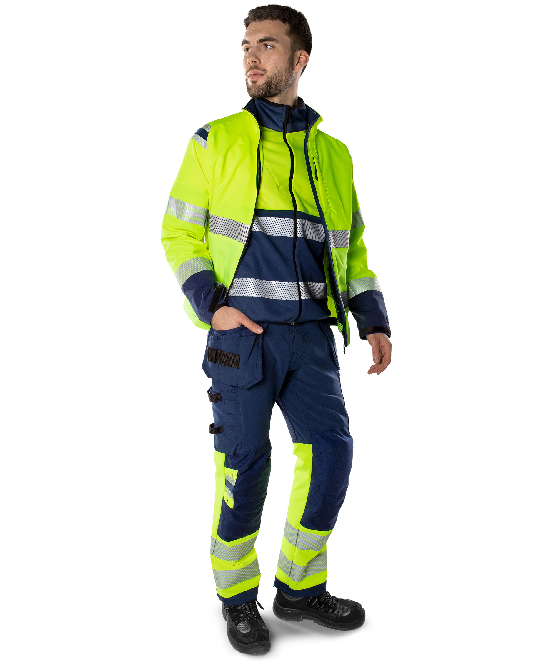 Fristads Green hantverksbyxa full stretch 2643 GSTP, Varsel gul/marinbl&aring;, large image number 2