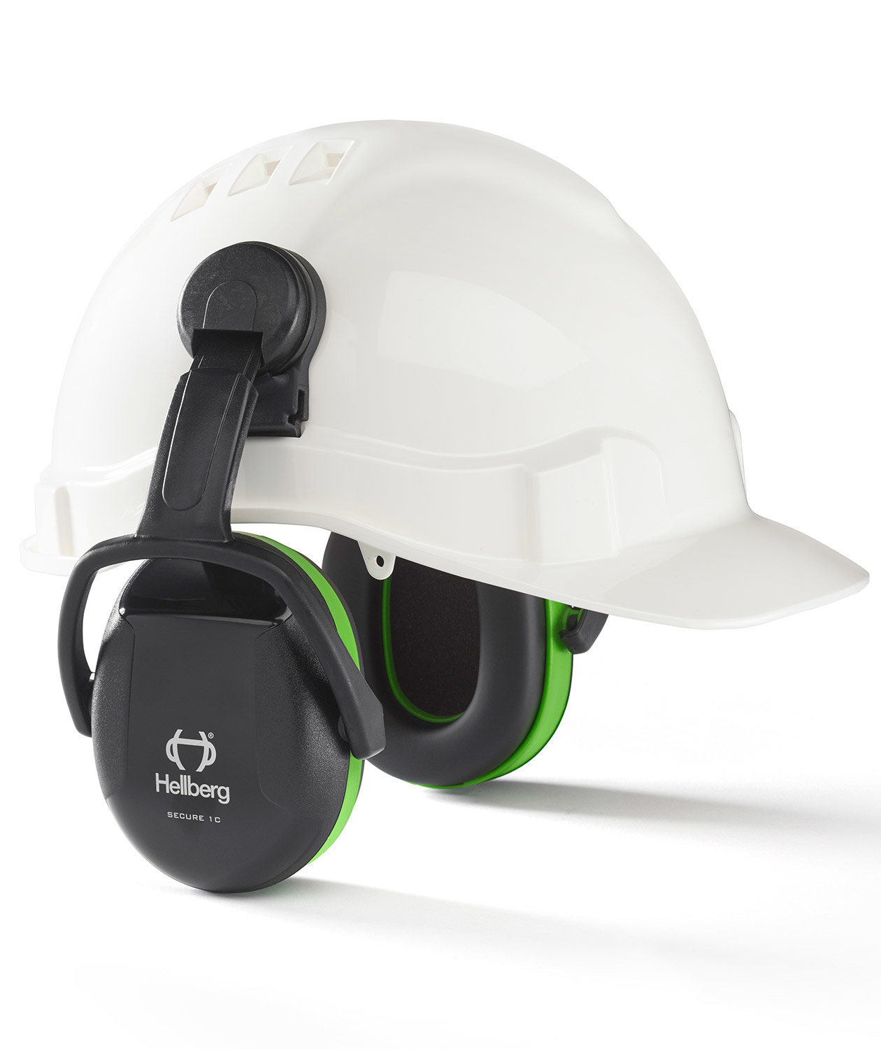 Hellberg Secure 1 h&ouml;rselk&aring;por till hj&auml;lmmontering, Svart/Gr&ouml;n, Svart/Gr&ouml;n, large image number 1
