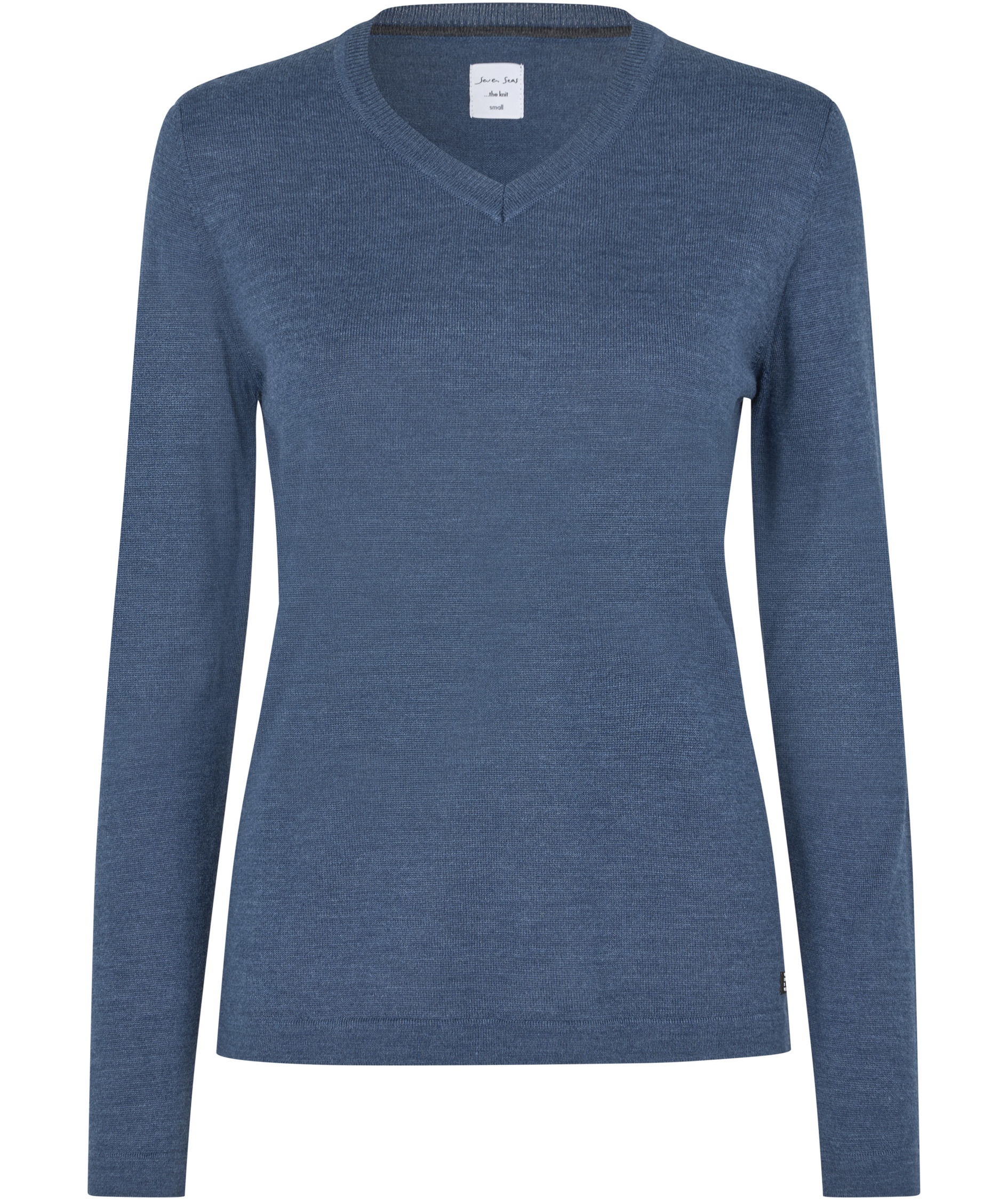 Seven Seas women's knitted pullover with wool, Blue Melange