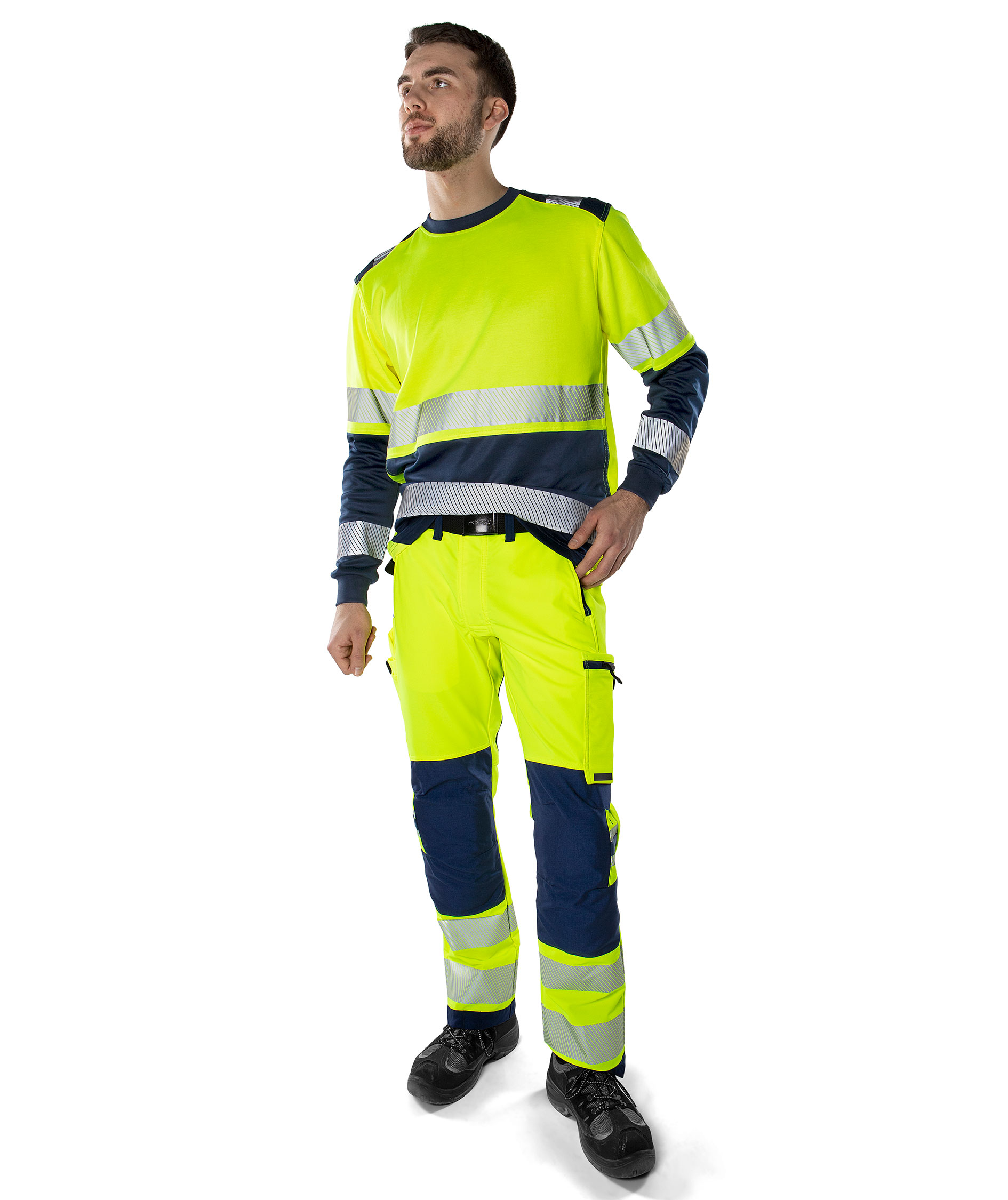 Fristads Green work trousers 2645 GSTP full stretch, Hi-Vis yellow/marine, large image number 1