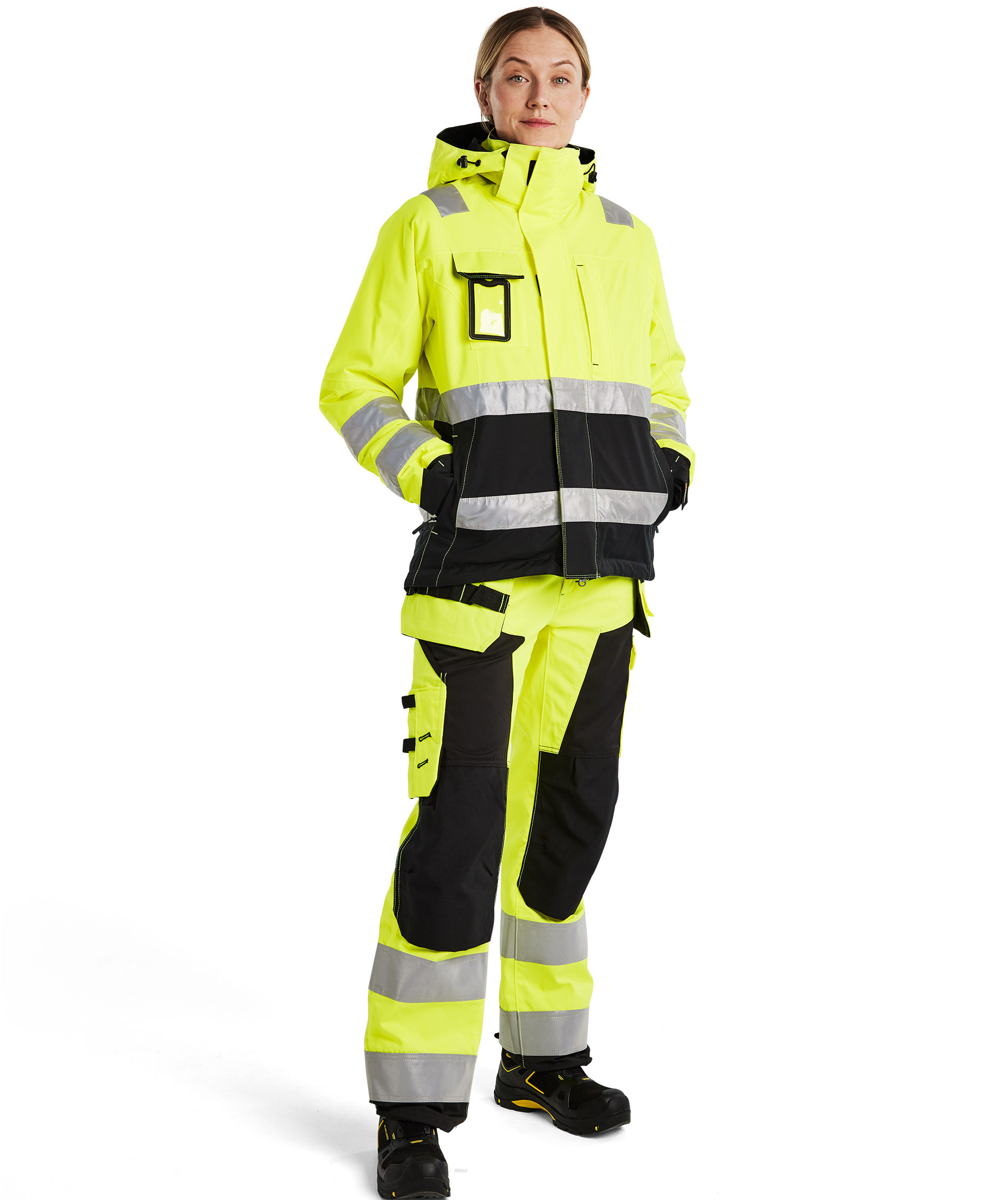 Bl&aring;kl&auml;der dame vinterjakke, Hi-vis Gul/Svart