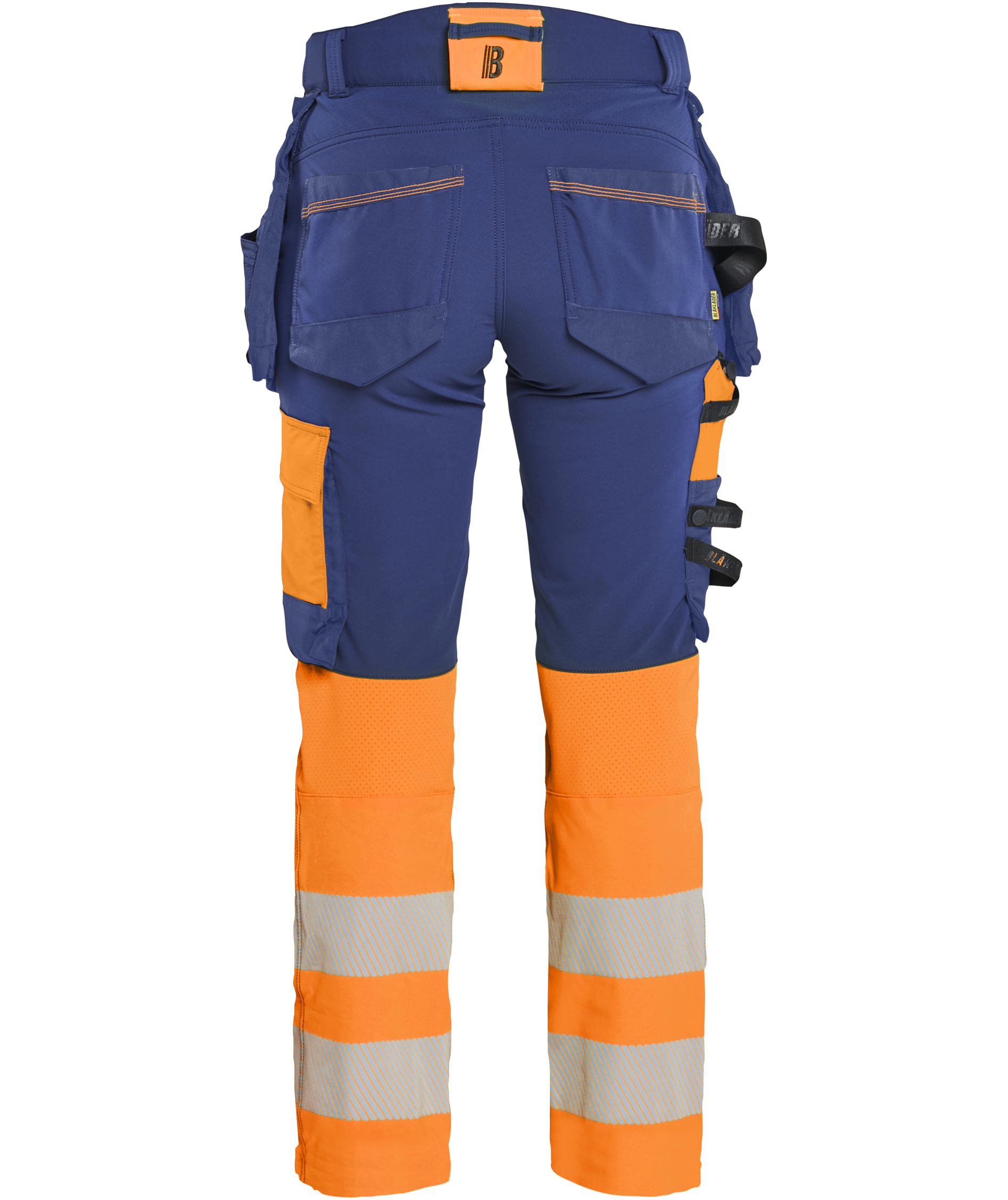 Bl&aring;kl&auml;der dame h&aring;ndv&aelig;rkerbukser full stretch, Marine/Hi-Vis Orange