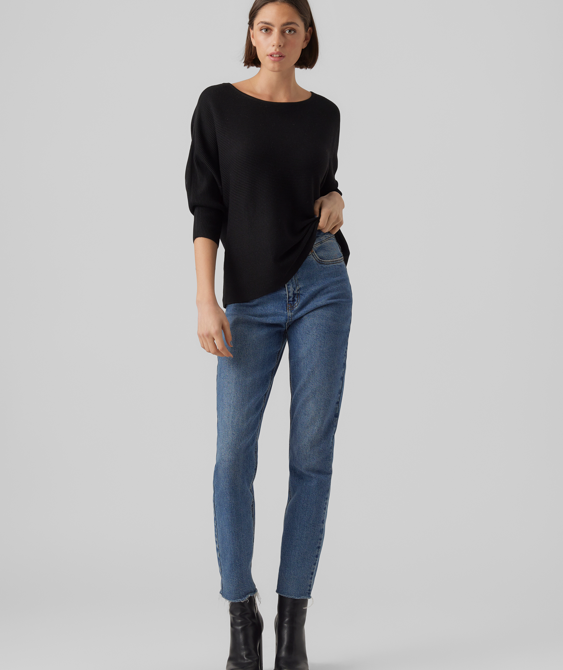 Vero Moda VMNORA women's 3/4 sleeve knitted pullover, Black, large image number 4