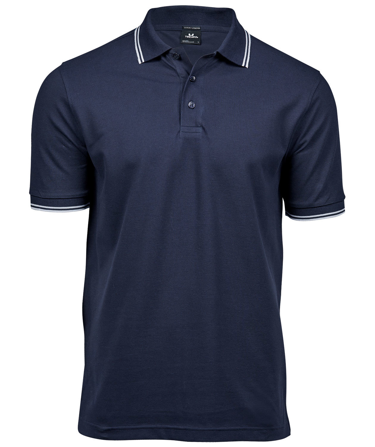 Tee Jays Luxury Stripe stretch polo T-skjorte, Navy/Hvit