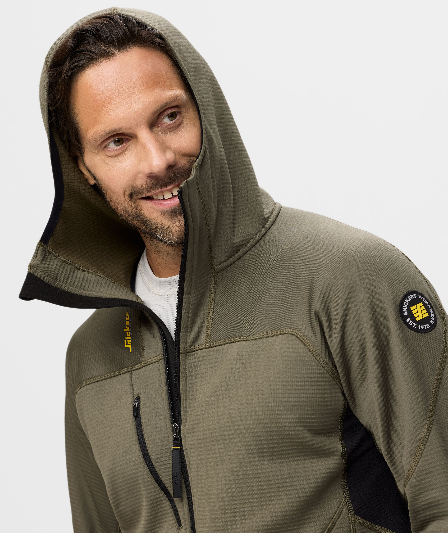 Snickers Body Mapping fleece h&aelig;ttetr&oslash;je med lynl&aring;s 9420, Khaki Green/Black, large image number 5