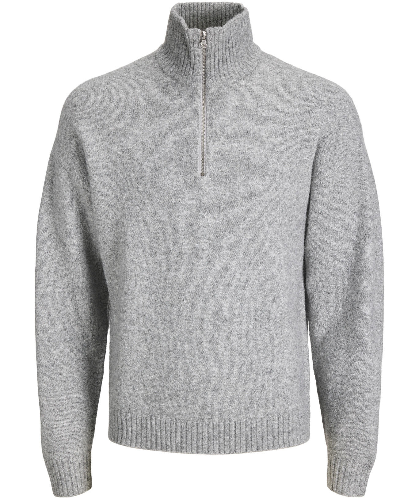 Jack & Jones JJESOHO OLLIE half zip knitted pullover, Light Grey Melange