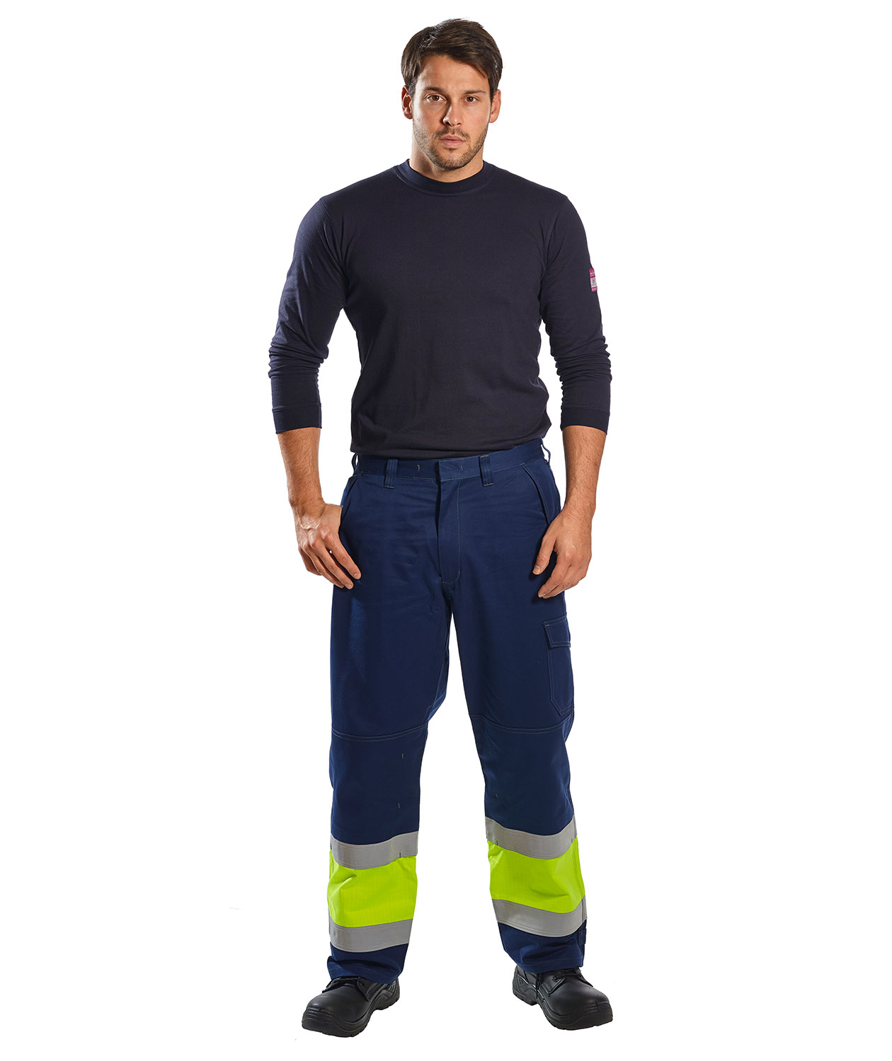 Portwest Modaflame arbejdsbukser, Marine/Hi-Vis gul