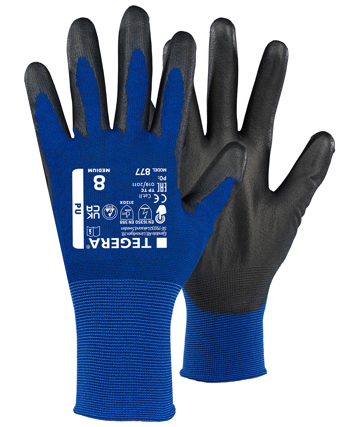 Tegera 877 ESD arbetshandskar, Svart/Bl&aring;