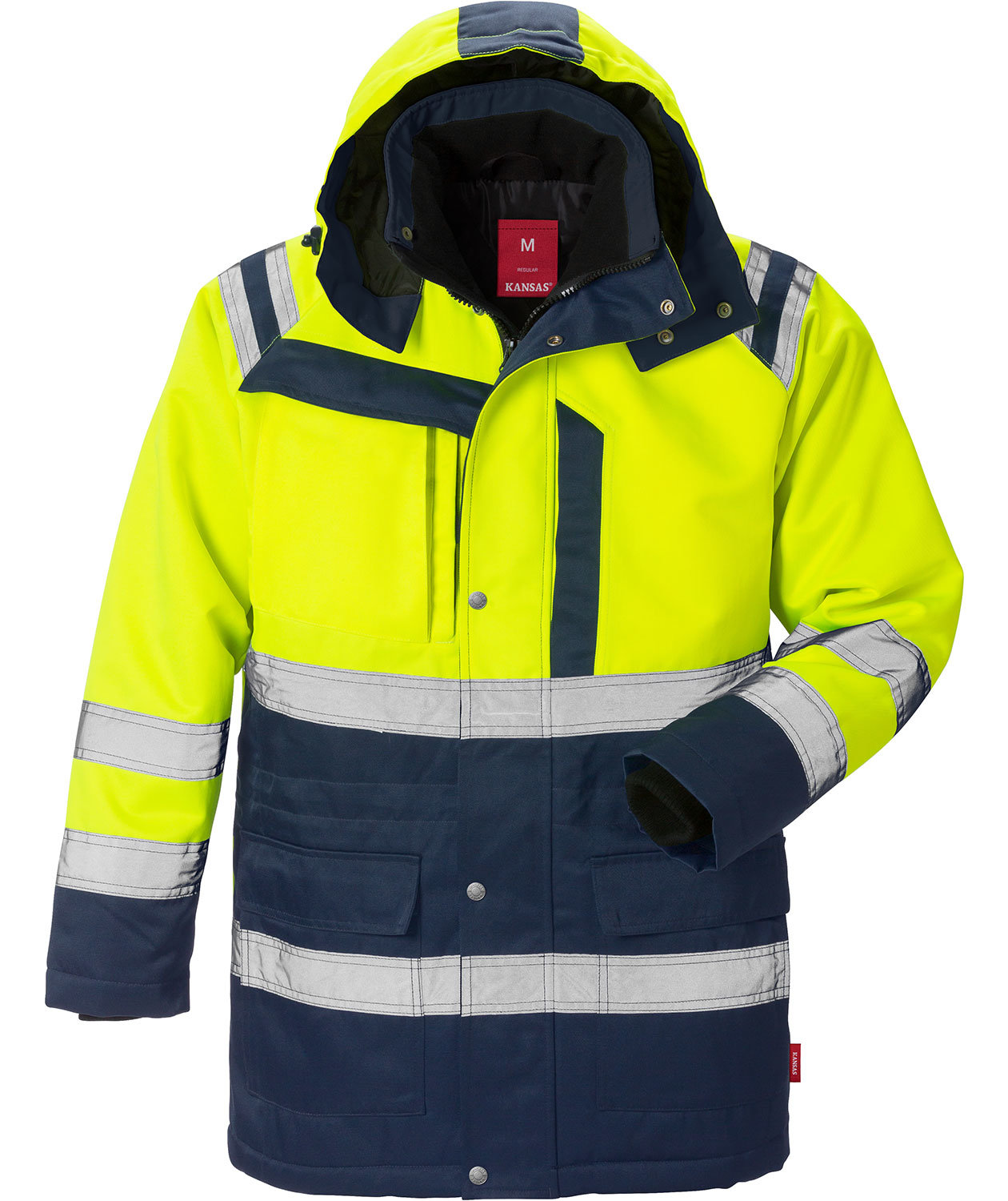 Kansas parkas, Varsel gul/marinbl&aring;