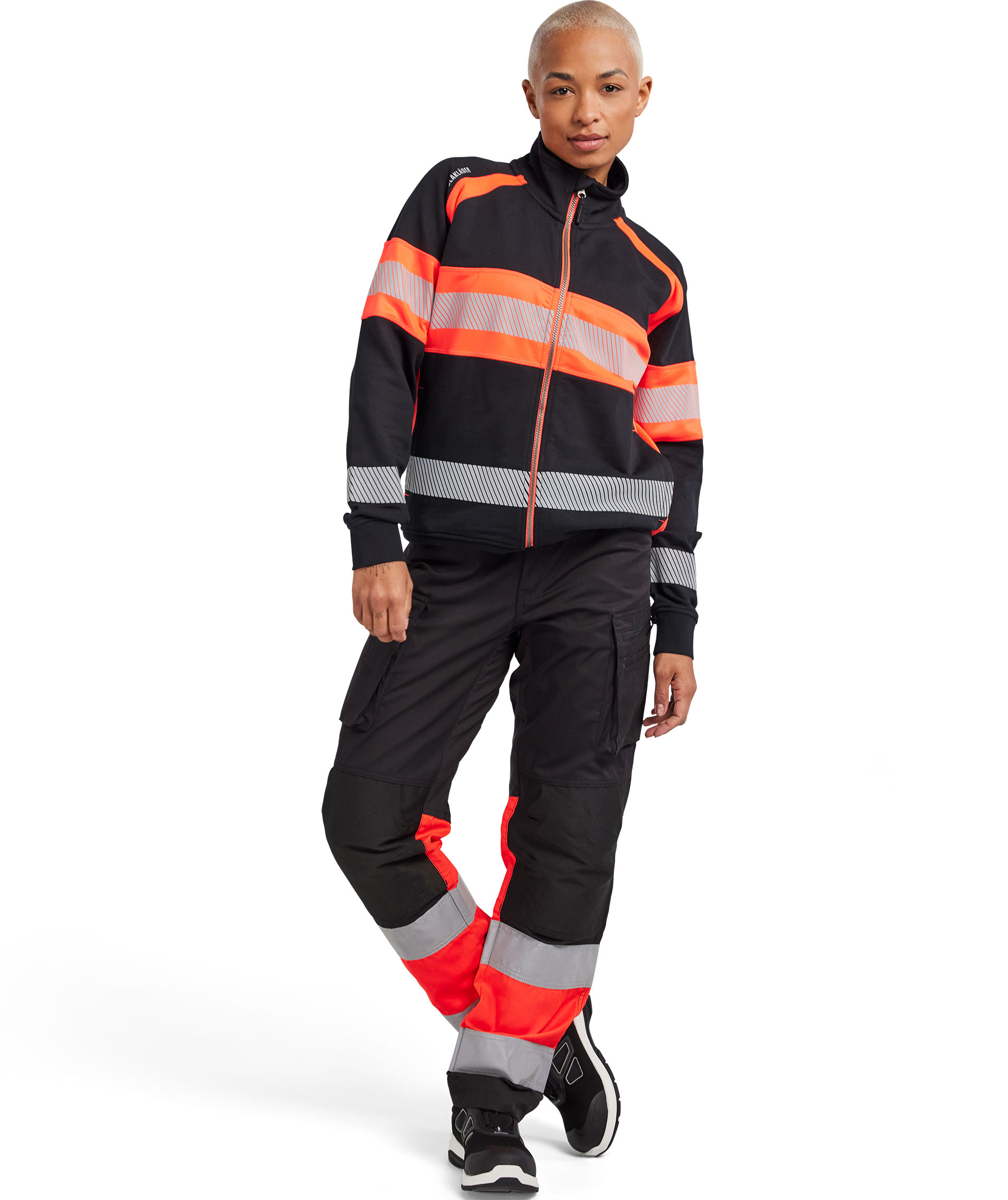 Bl&aring;kl&auml;der women's stretch work trousers, Black/Hi-Vis Red