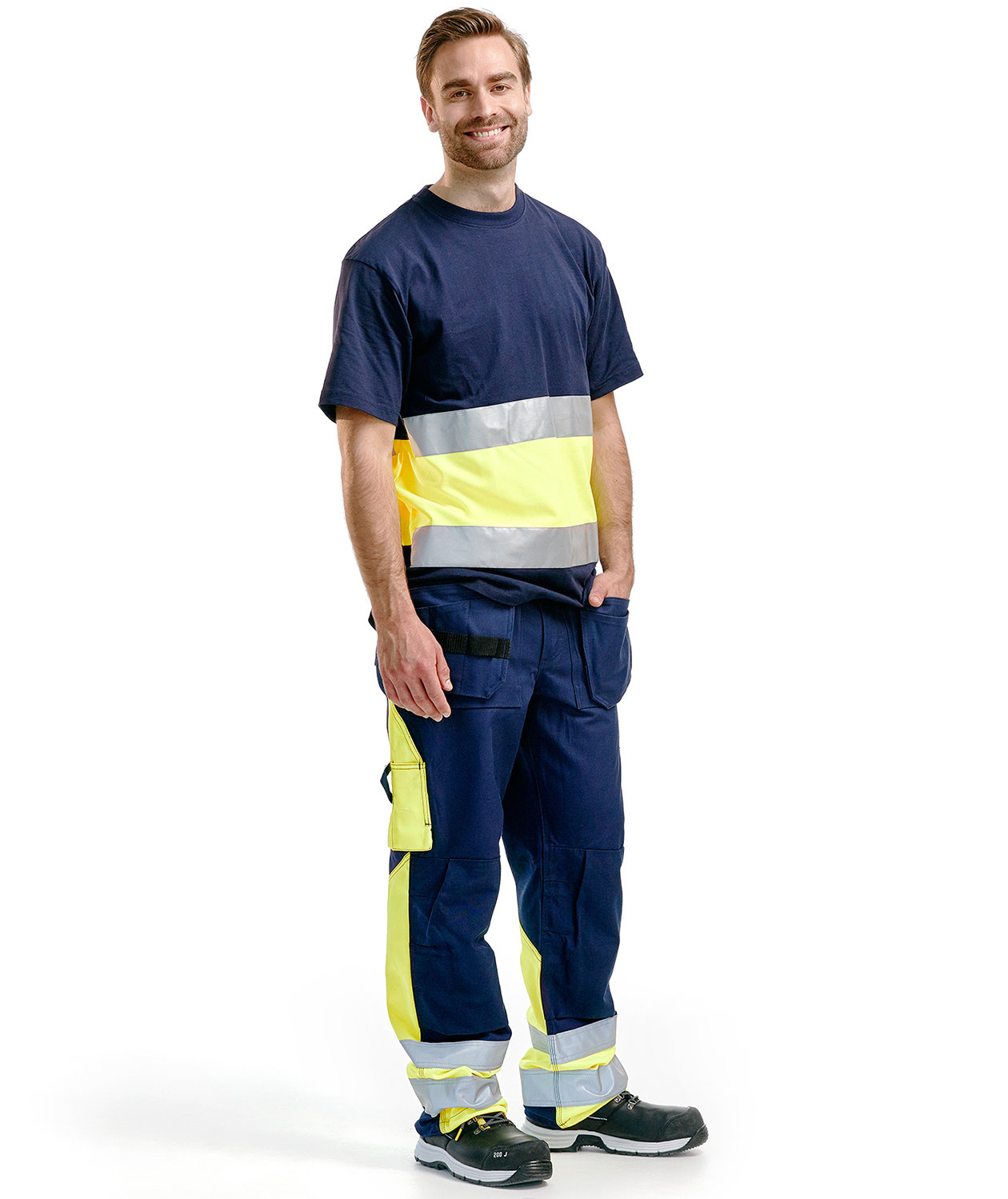 Bl&aring;kl&auml;der craftsman trousers, Marine/Hi-Vis yellow, large image number 1