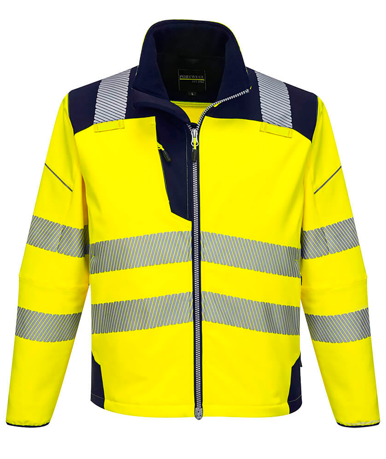 Portwest PW3 softshelljacka, Varsel Gul/M&ouml;rk Marinbl&aring;
