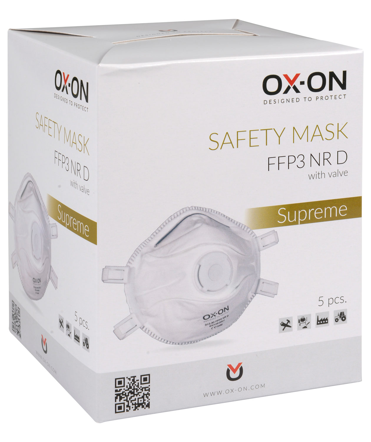 OX-ON Supreme 5-pack damm mask FFP3 NR D med ventil, Vit