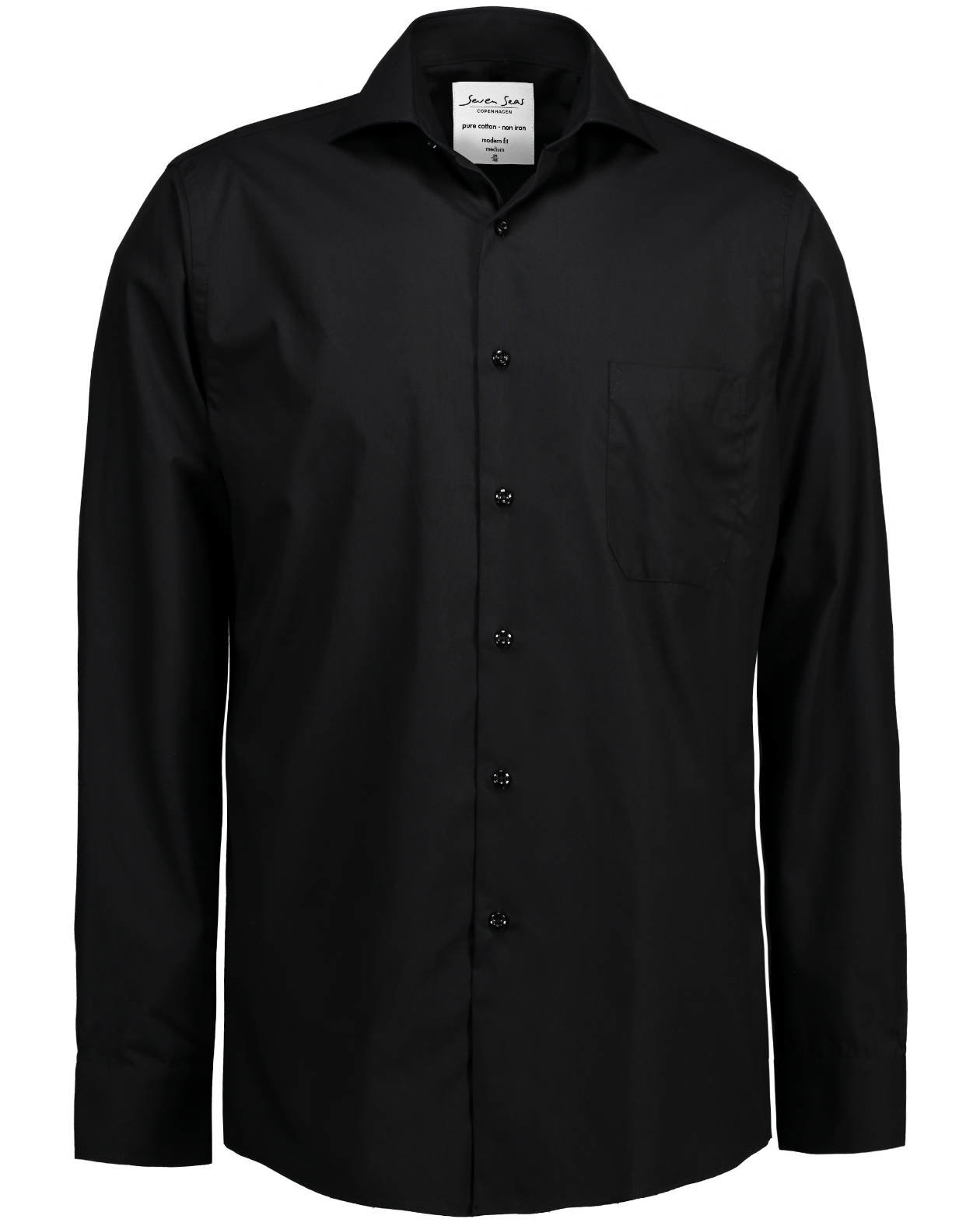 Seven Seas modern fit Poplin skjorte, Svart