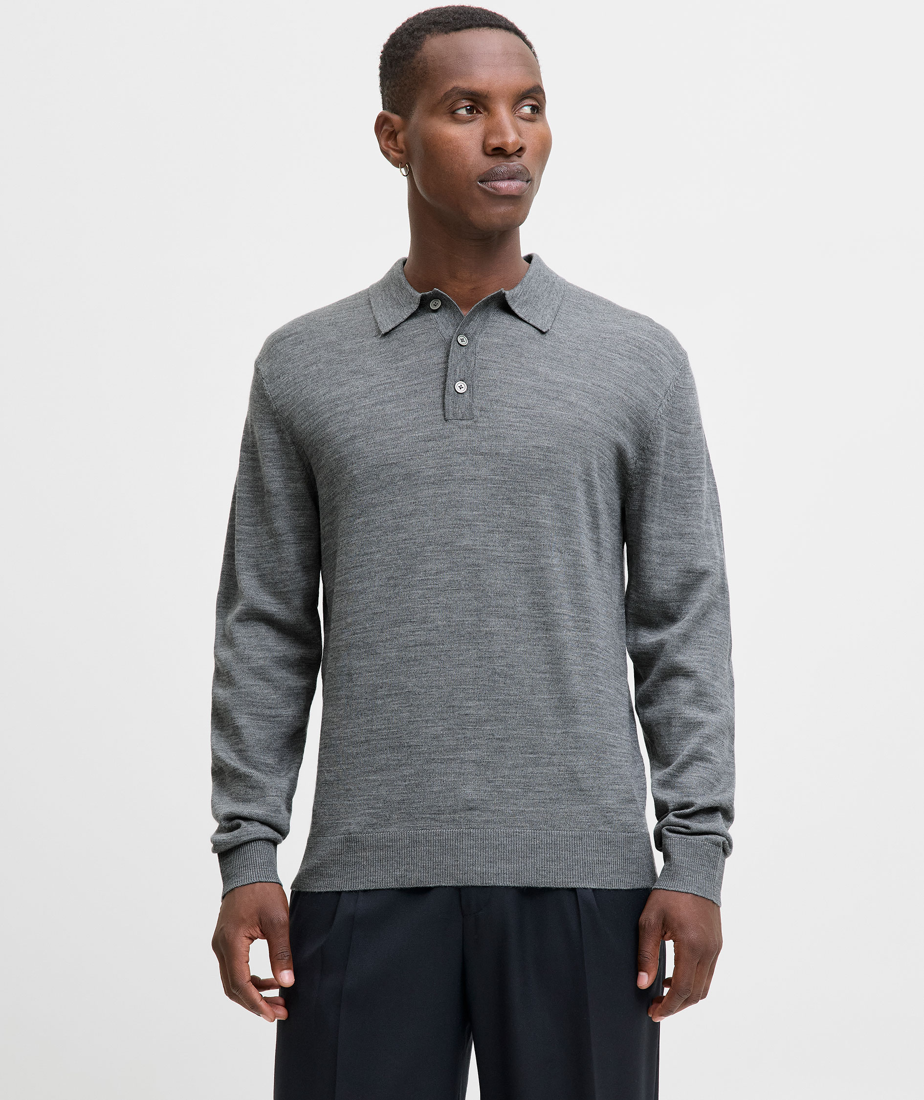 Jack & Jones Premium JPRBLAMERINO polo striktr&oslash;je med merinould, Medium Grey Melange, large image number 4