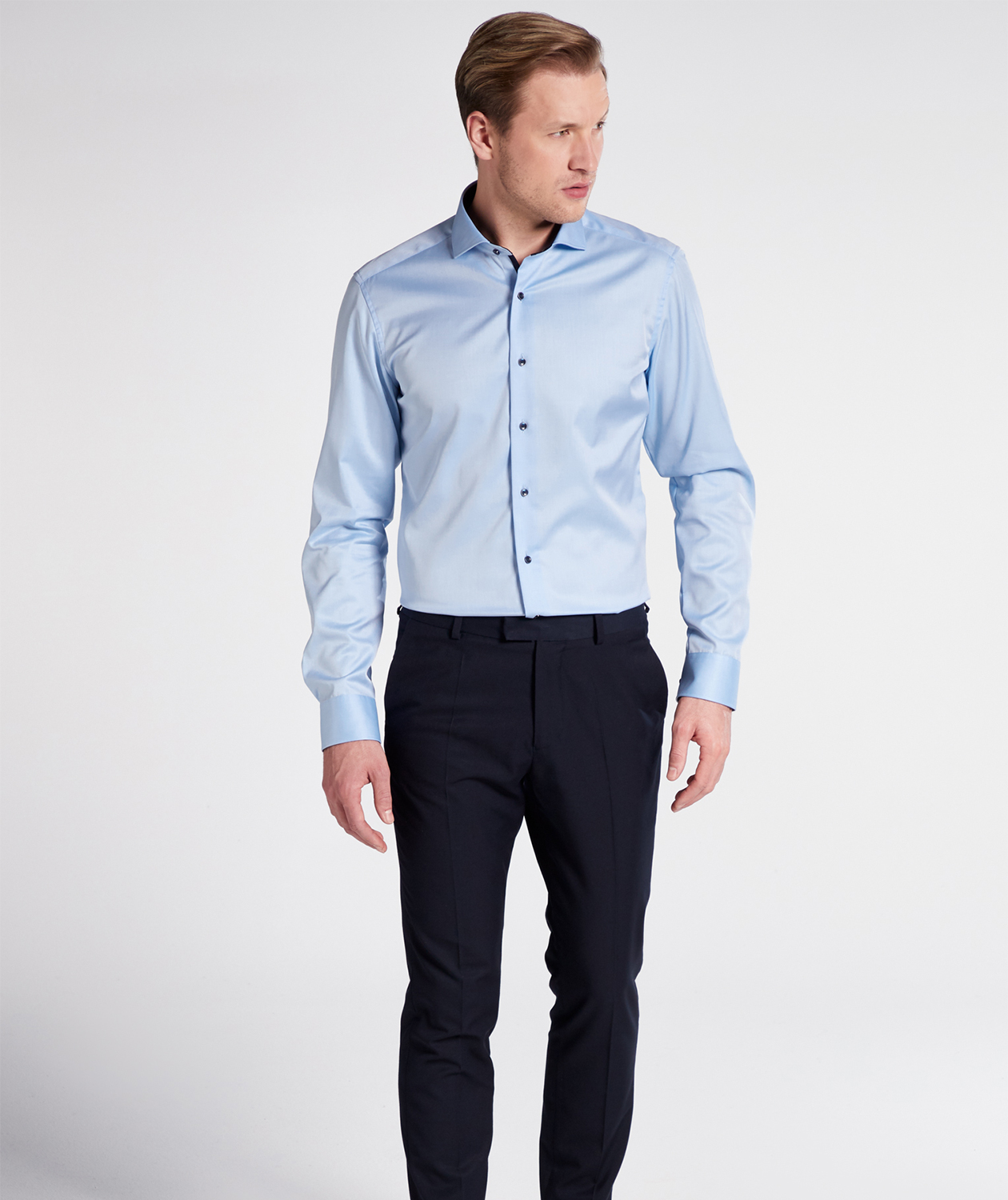 Eterna Cover Slim fit skjorte med kontrast, Lysebl&aring;