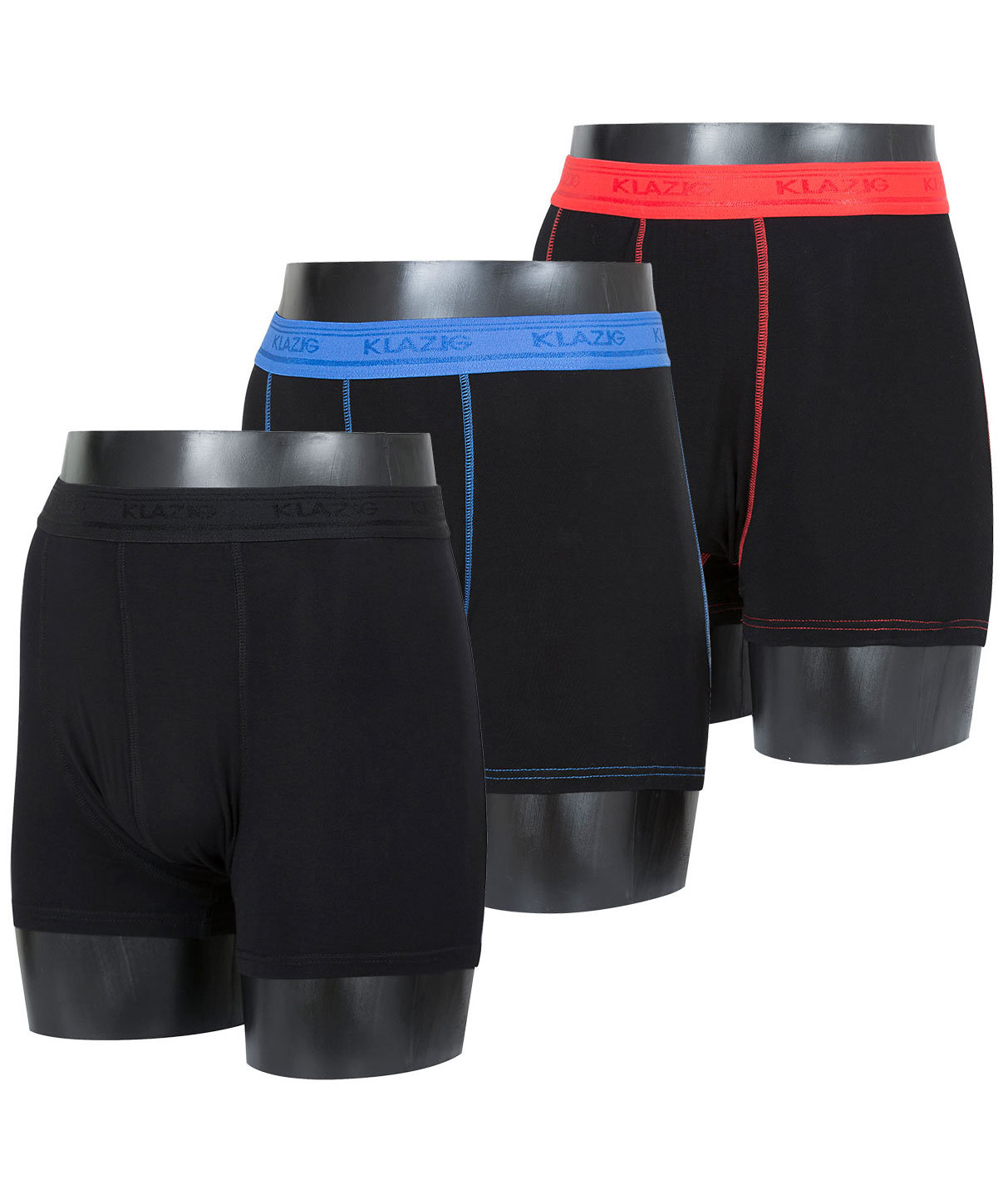 Klazig 3er Pack Bambus Boxershorts, Schwarz/blau/rot