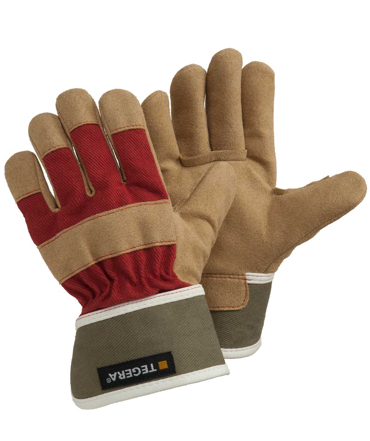 Tegera 90088 arbetshandskar till barn, Brun/R&ouml;d/Gr&ouml;n