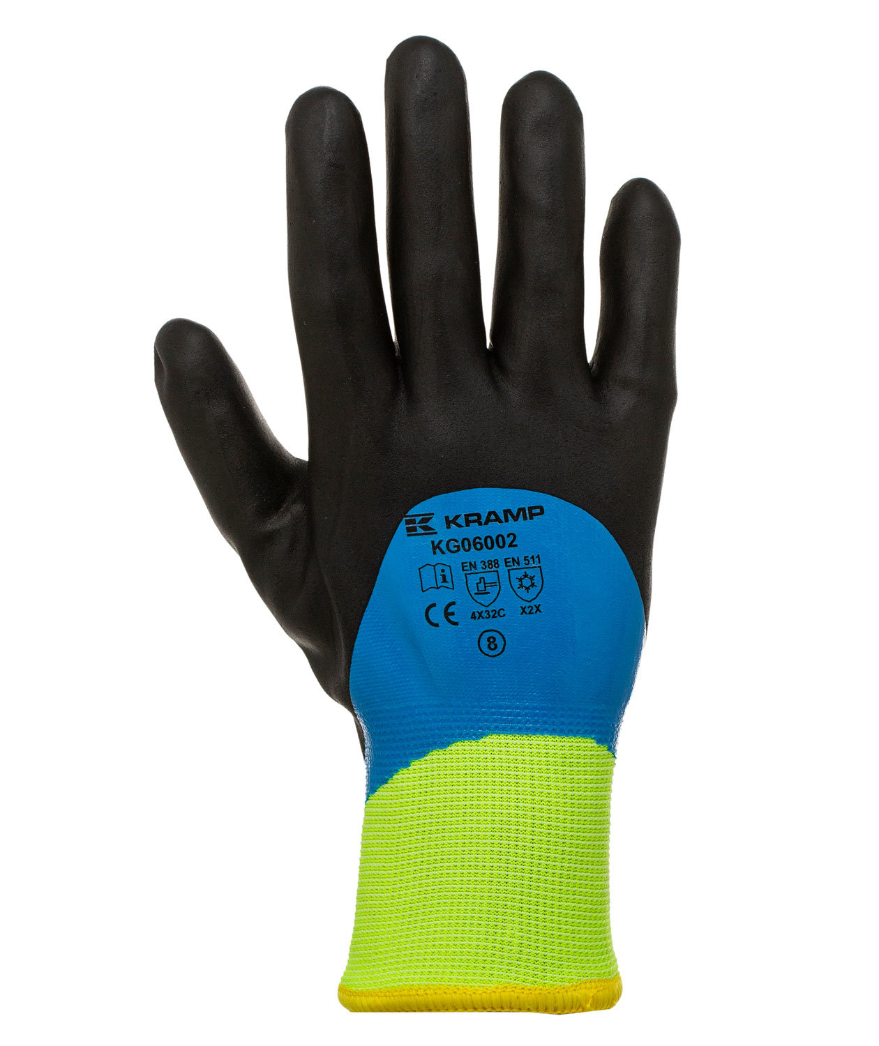 Kramp 6.002 vinter arbejdshandsker, Sort/Bl&aring;/Hi-Viz