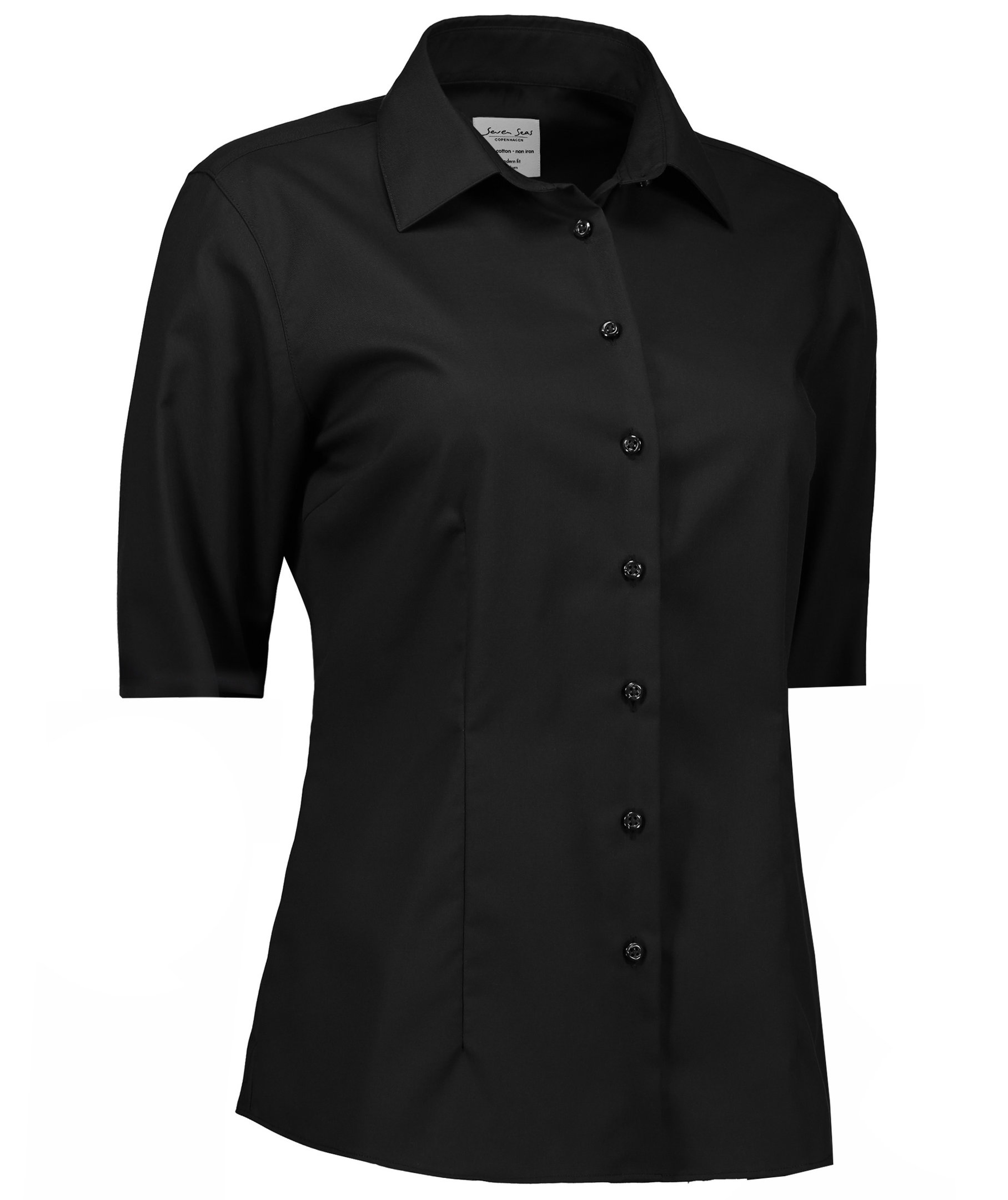 Seven Seas Fine Twill Kurz&auml;rmeliges Modern fit Damen Hemd, Schwarz, large image number 2